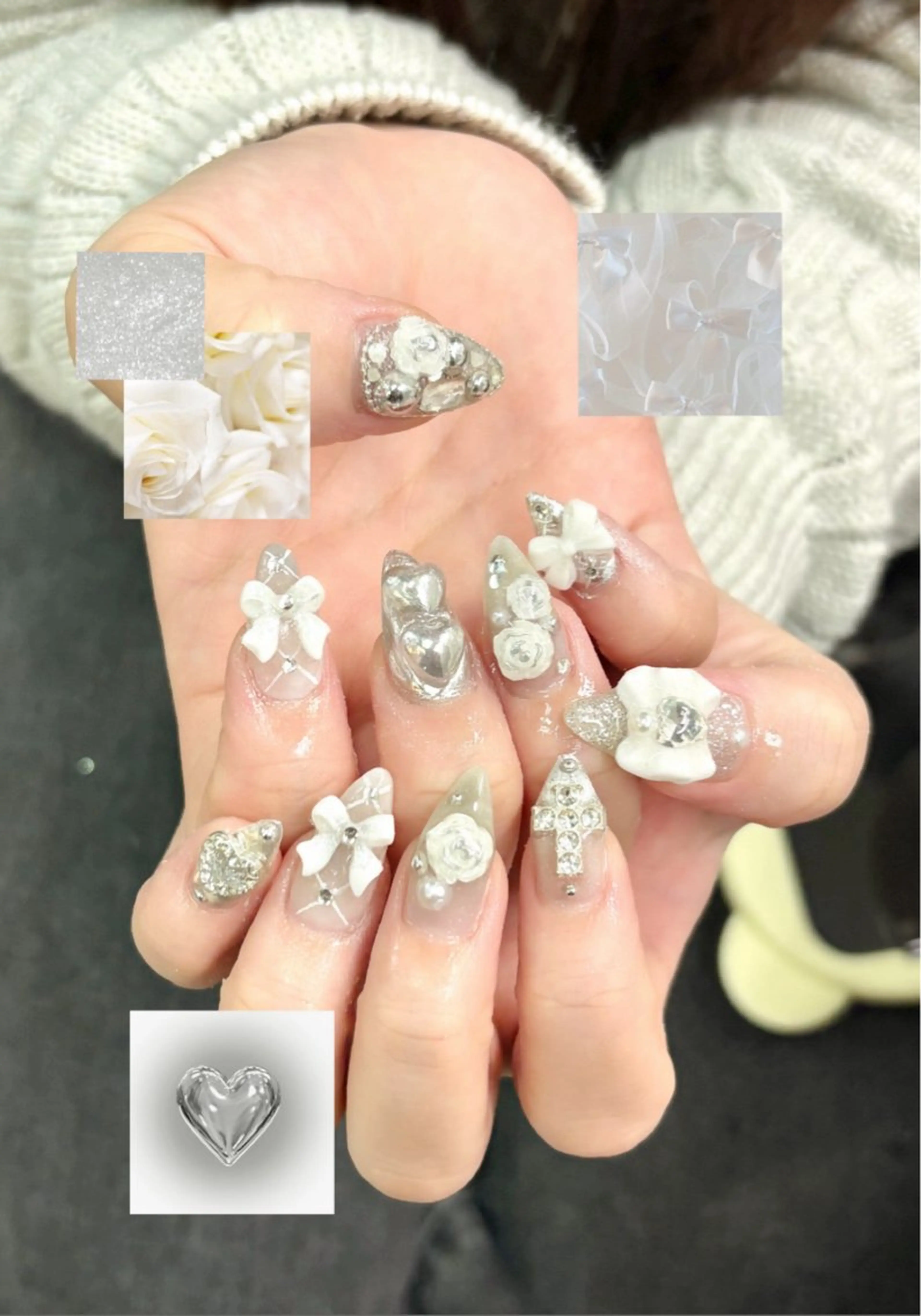 ネイル アートネイル ハート マグネットネイル 持ち込み シルバー ハンドネイル フットネイル Nailsalon mui.所属・中家 亜紗子のネイルデザイン