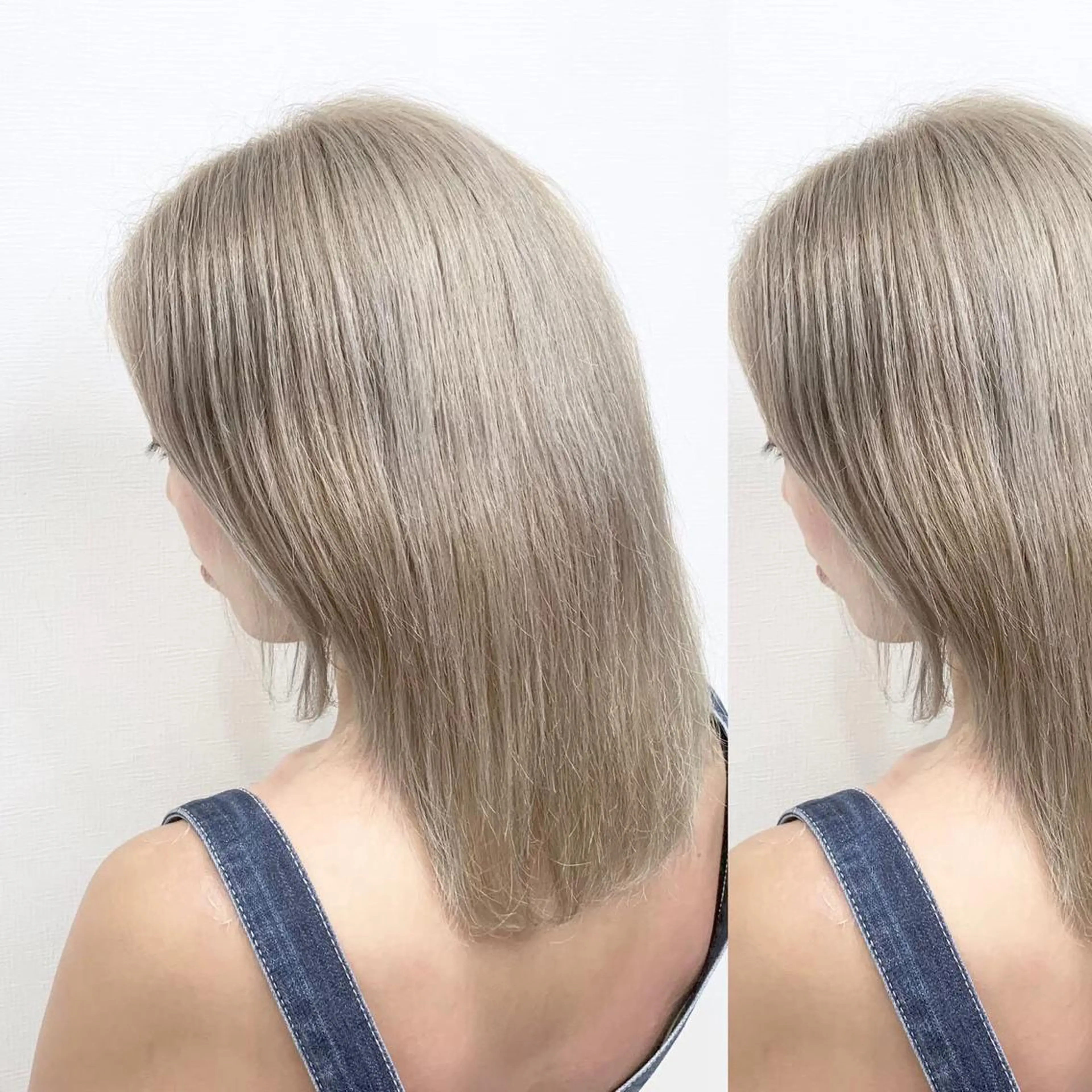 セミロング カラー JuNブリーチに 縮毛矯正するプロのヘアスタイル