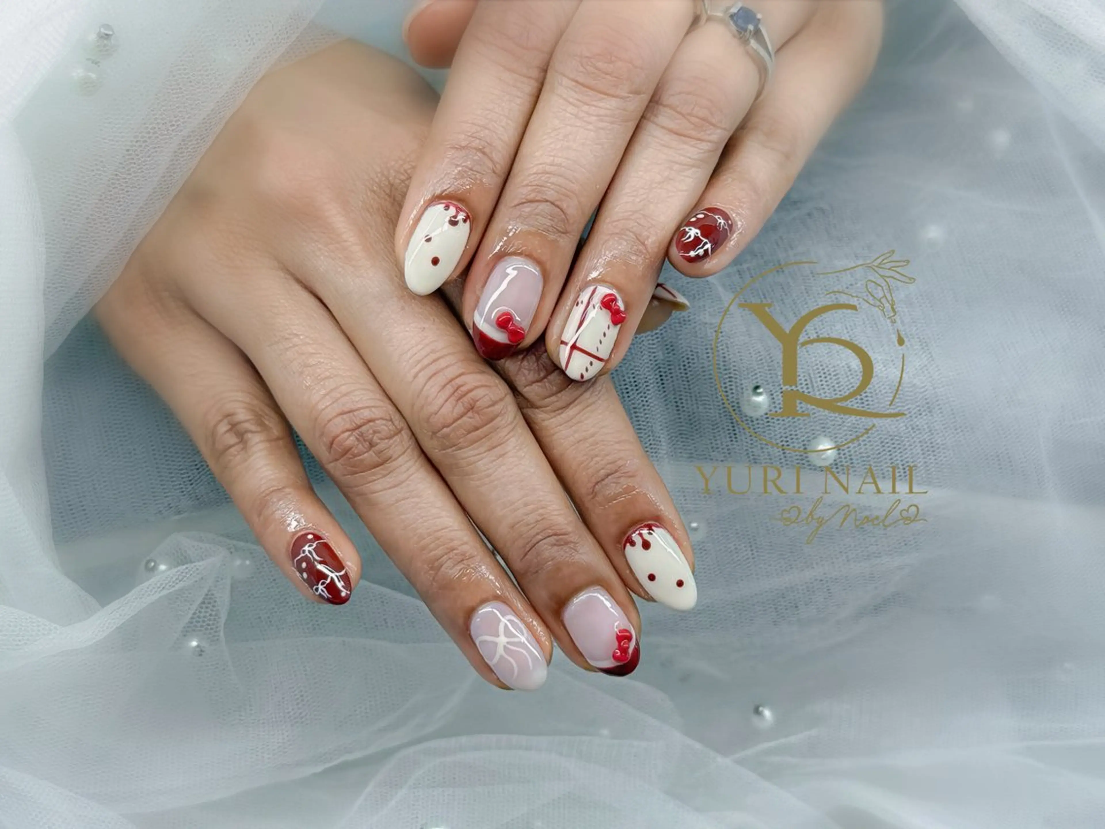 ネイル チークネイル フットネイル フレンチネイル 韓国ネイル 水色 ハンドネイル フットネイル ハンドケア YURI Nail Narita所属・YURI Nail NARITAのネイルデザイン