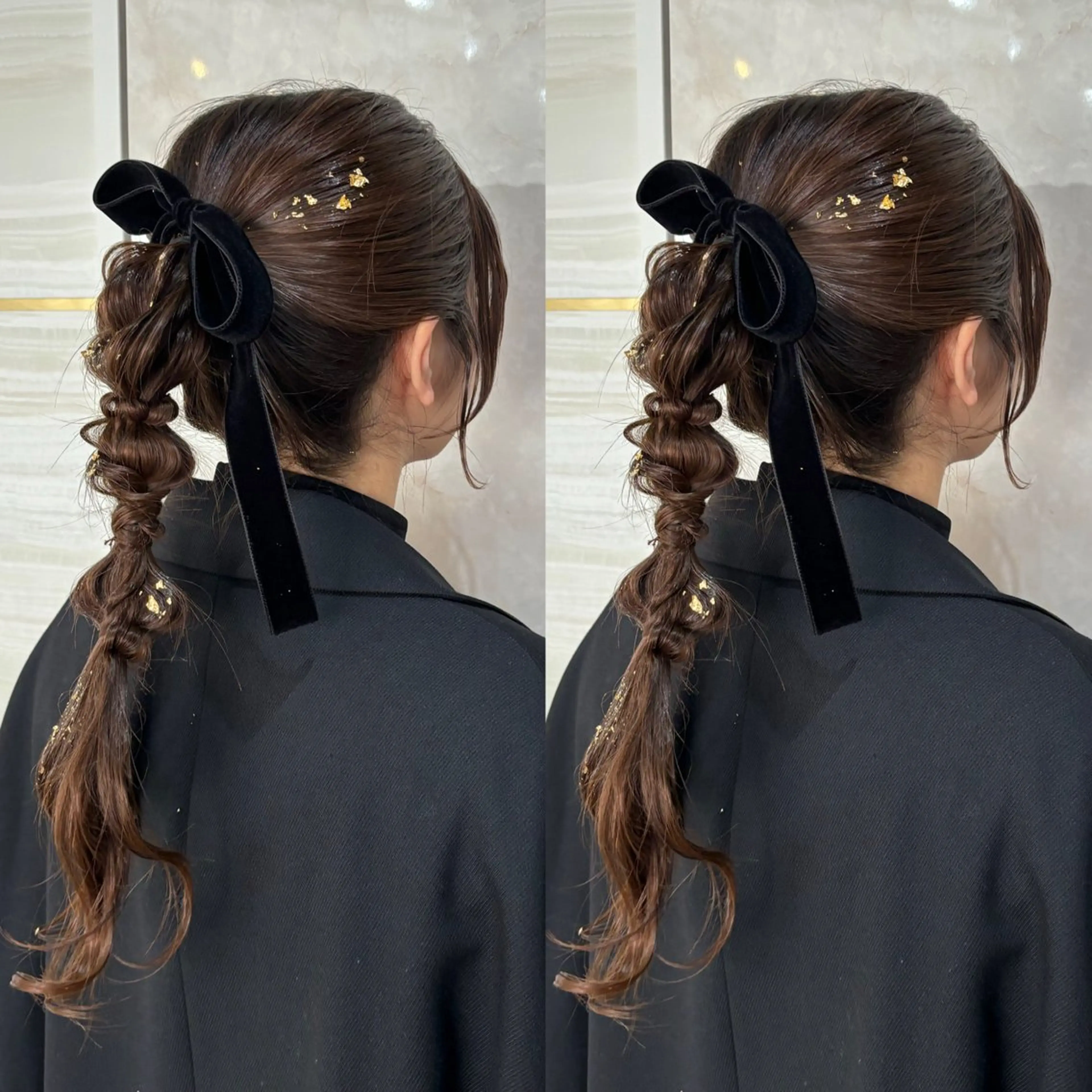 ロング ヘアアレンジ ヘアセット 🐈‍⬛momo🐾 ダブルカラーのヘアスタイル