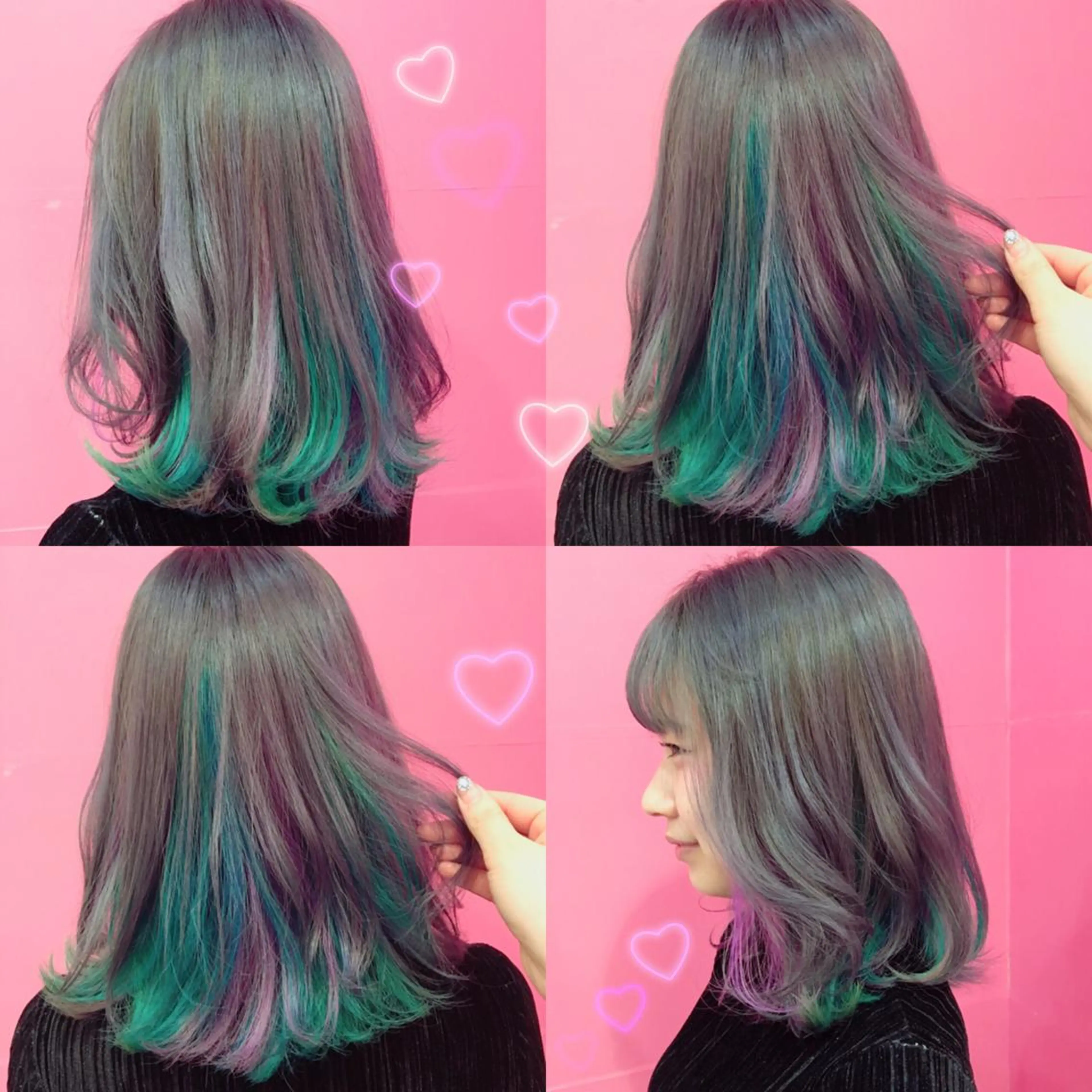 ミディアム カラー ブルーカラー エメラルドグリーン インナーカラー ピンクカラー LiNA🌿藤原 茉莉花のマツエク・マツパデザイン