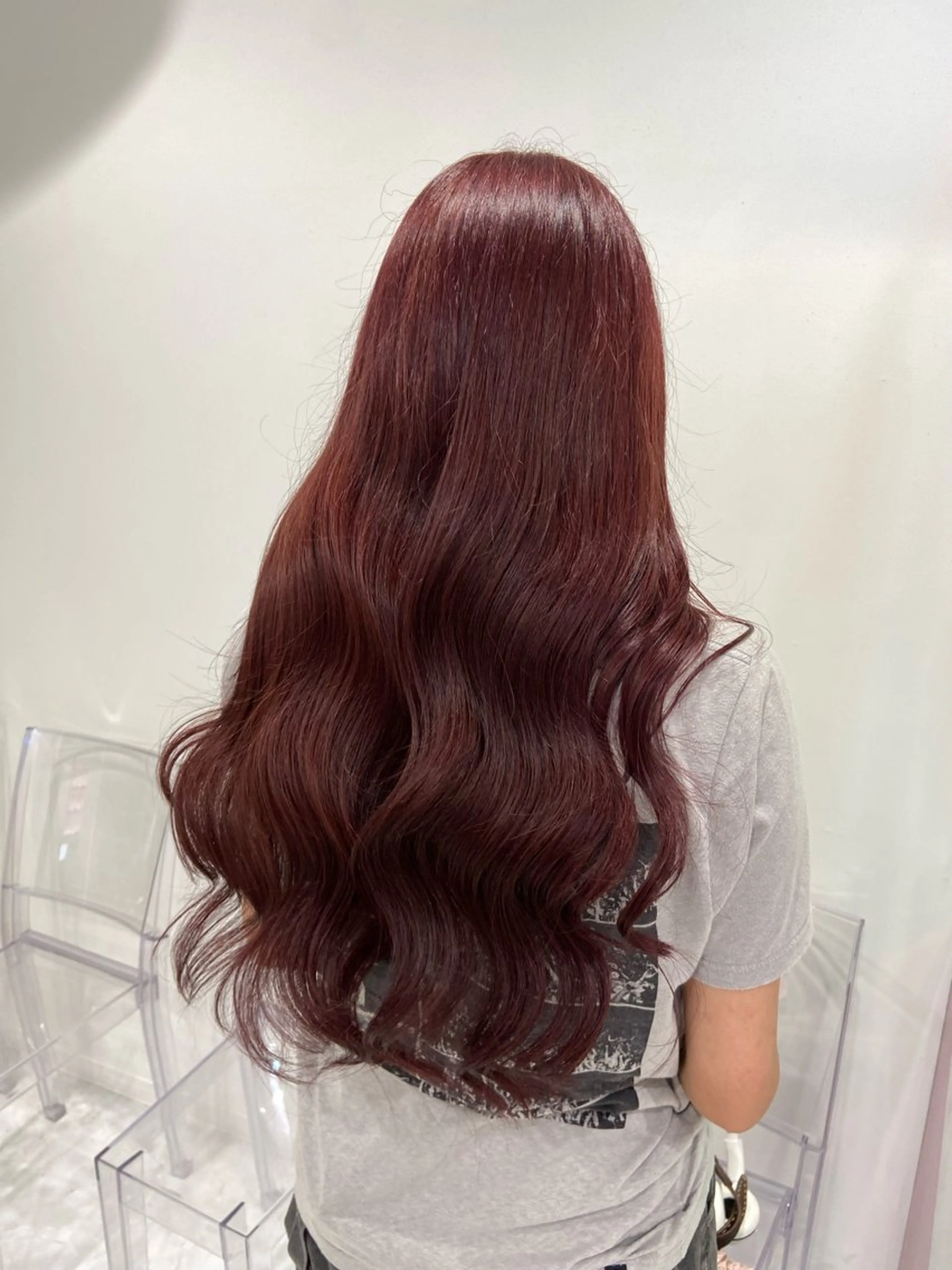 ロング カラー ヘアカラー ヘアセット ワインレッド 🍒KAHOのヘアスタイル