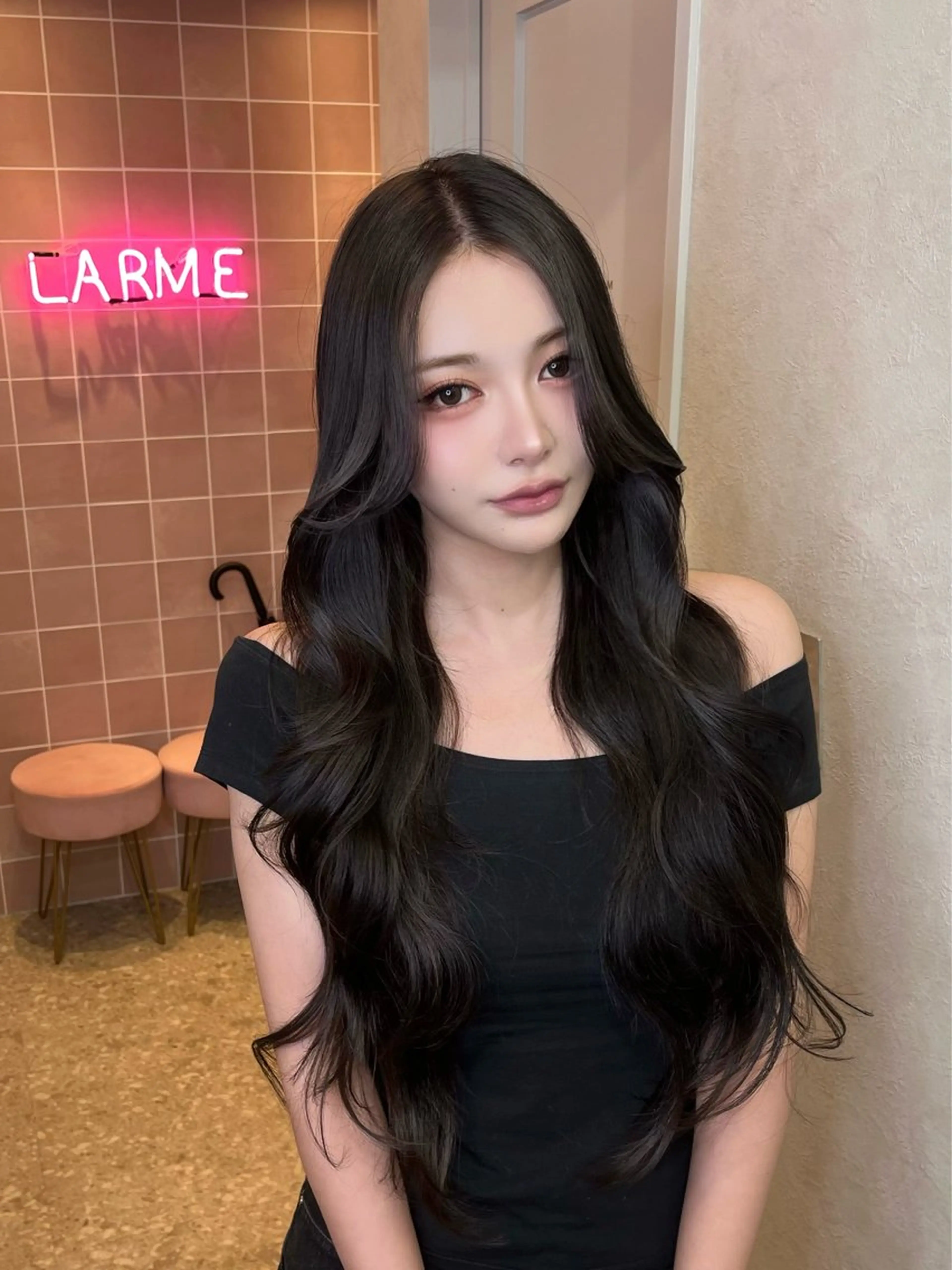 ロング カラー ベージュカラー グレージュ エクステ カット ヘアカラー トリートメント エクステ LARME by Sea 新宿所属・韓国ハッシュカット/ 新宿/髪質改善/岡崎のヘアスタイル