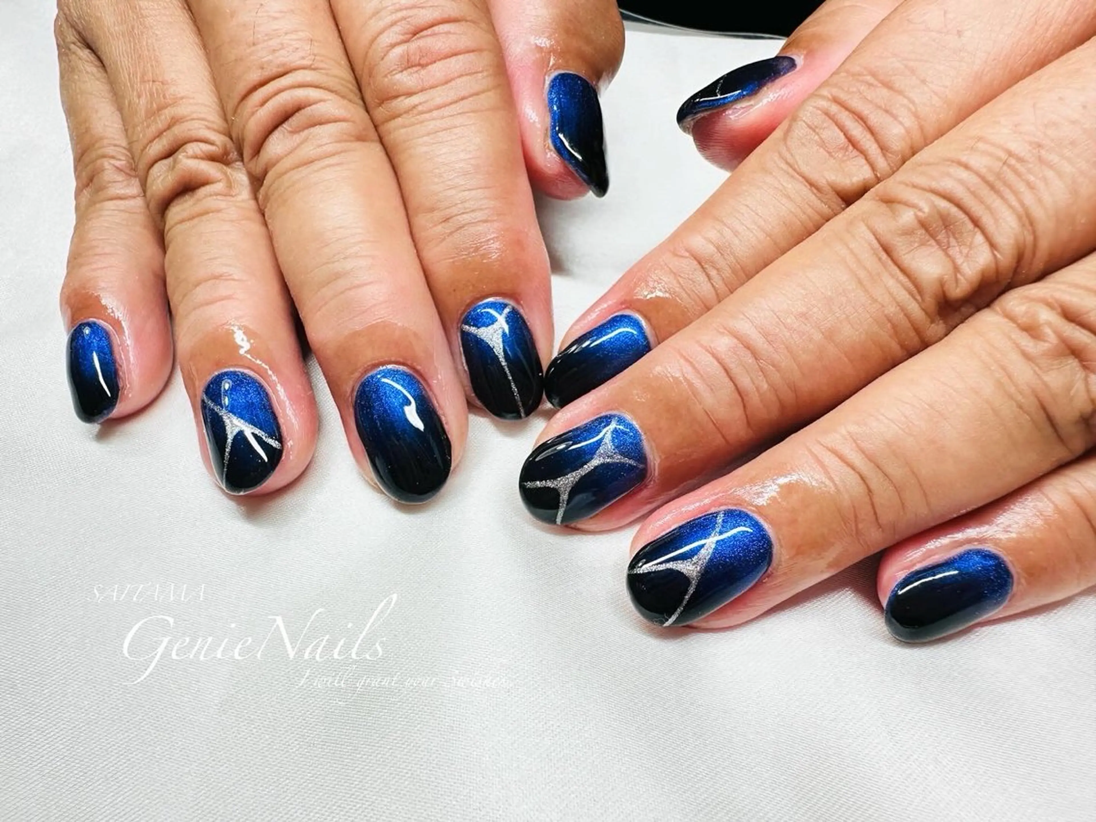 メンズ ネイル アートネイル 長さ出し 氷ネイル・うるうるネイル ロングネイル 持ち込み Genie Nailsのネイルデザイン