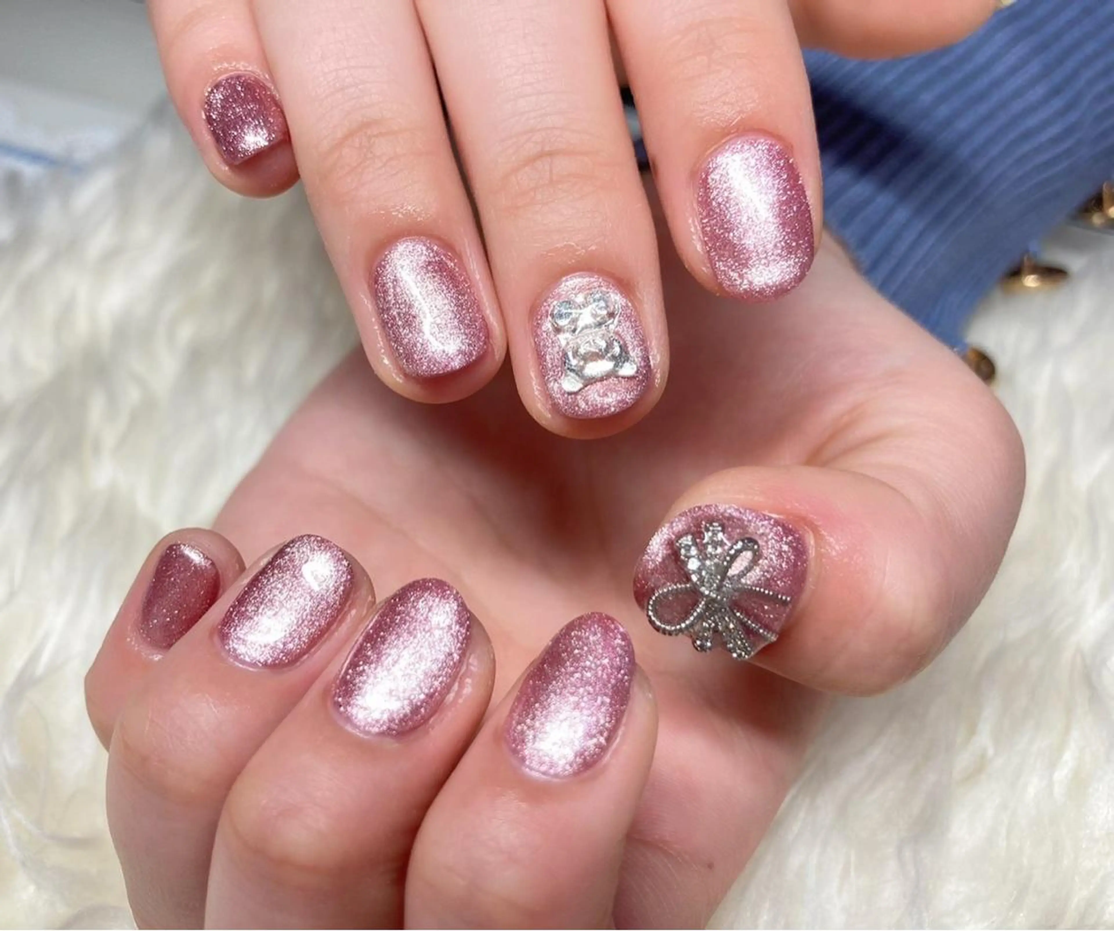ネイル ジェルネイル 韓国ネイル パラジェル リボン バレンタイン ハンドネイル Nail&eye Belire 新宿のネイルデザイン