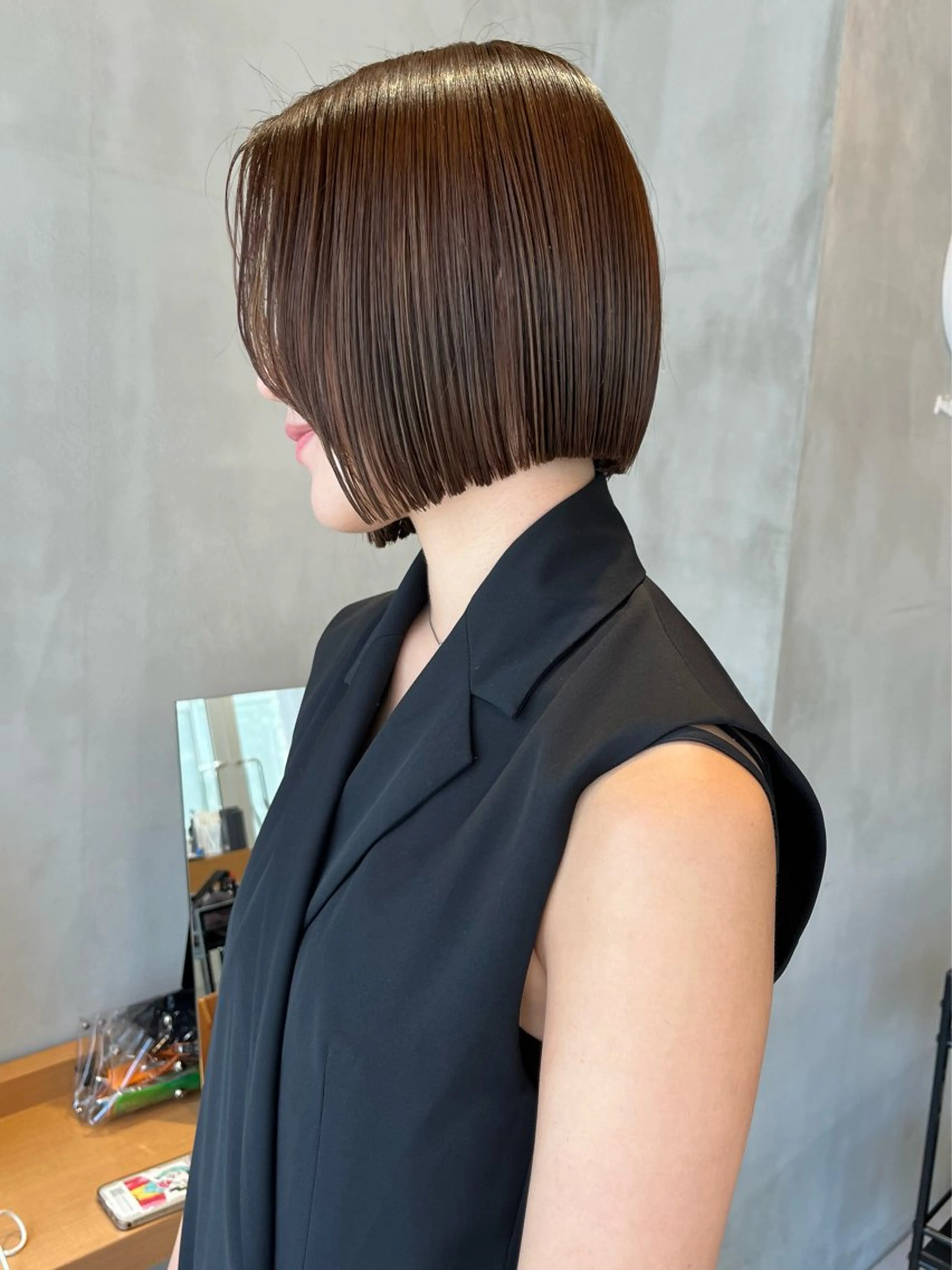 ミディアム カラー カット ヘアカラー トリートメント ボブ&透明感カラー ♡TOMOEのヘアスタイル