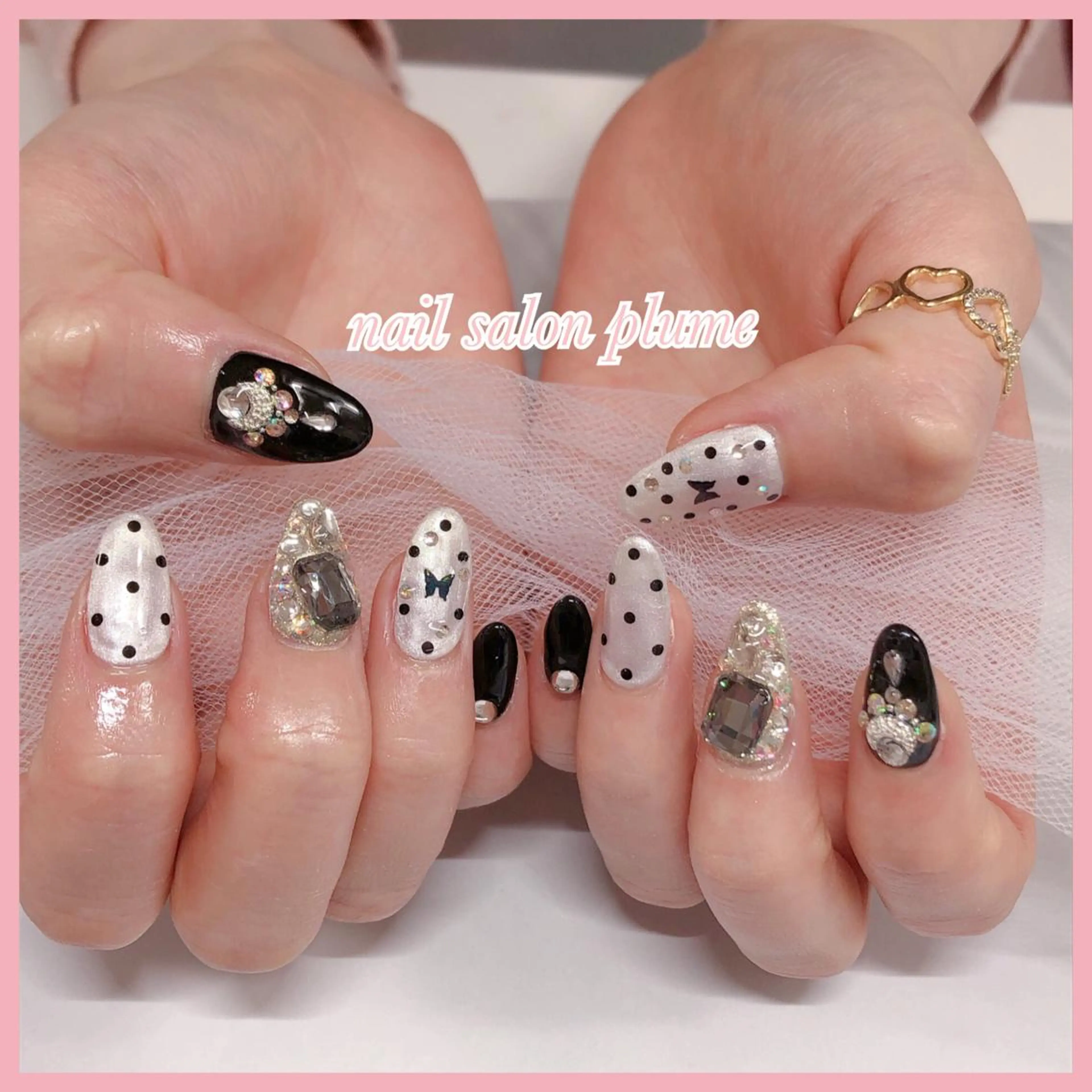 ネイル アートネイル ハート 韓国ネイル 春ネイル ストーンネイル ハンドネイル plume nail ☆韓国ネイルのネイルデザイン