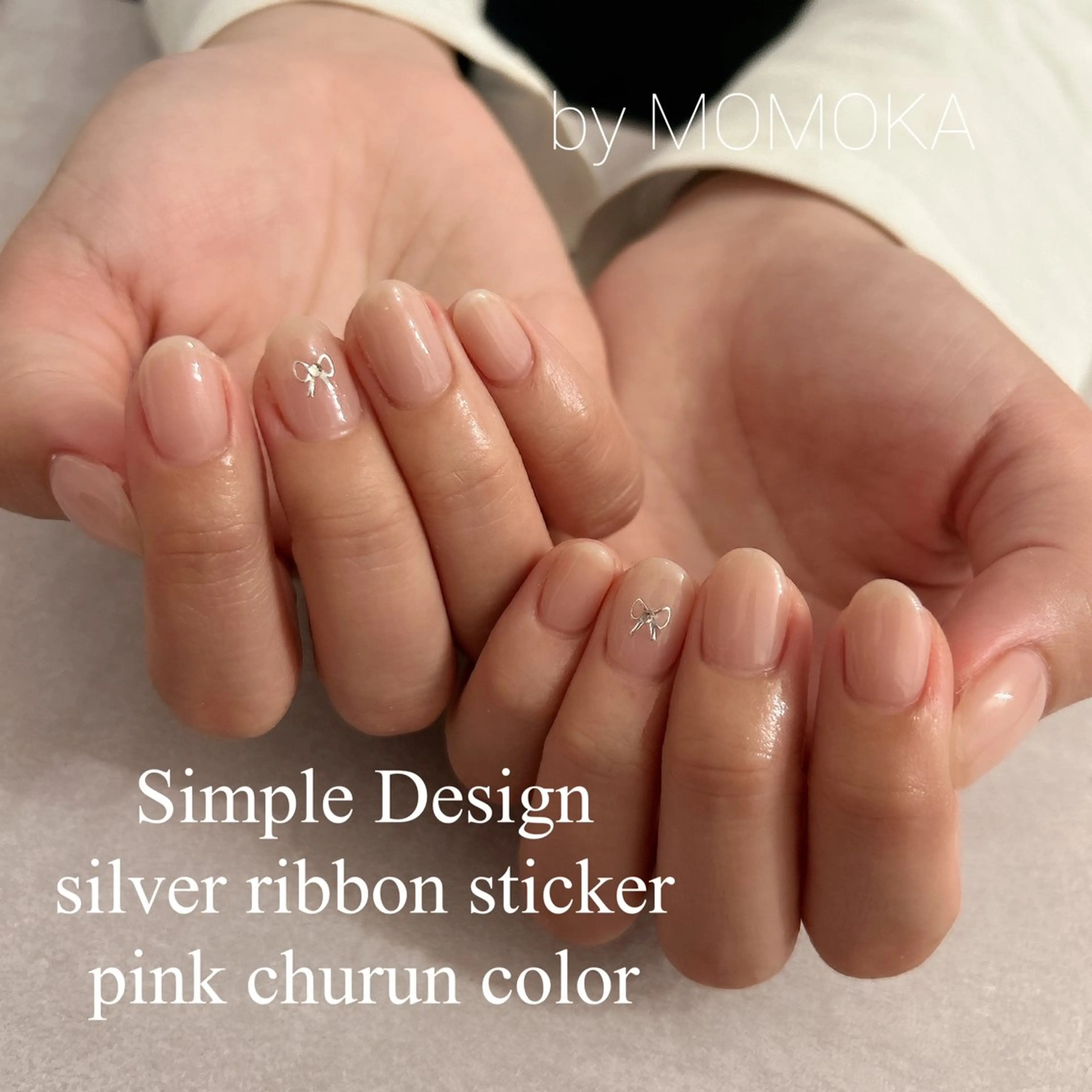 ネイル リボン シンプルネイル ハンドネイル momoka_nails所属・Momo Nailsのネイルデザイン