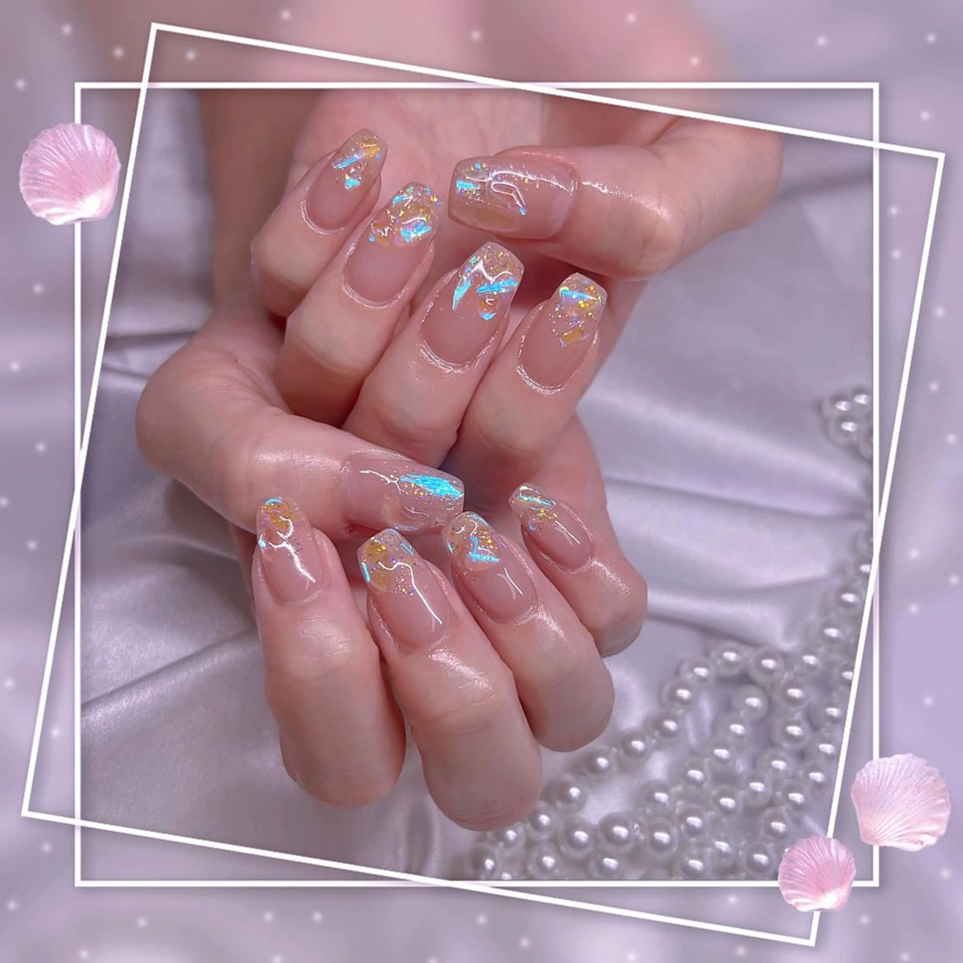 ネイル フレンチネイル キラキラネイル 韓国ネイル マグネットネイル マグネットフレンチ ハンドネイル ハンドケア Chill Nailsalonのネイルデザイン