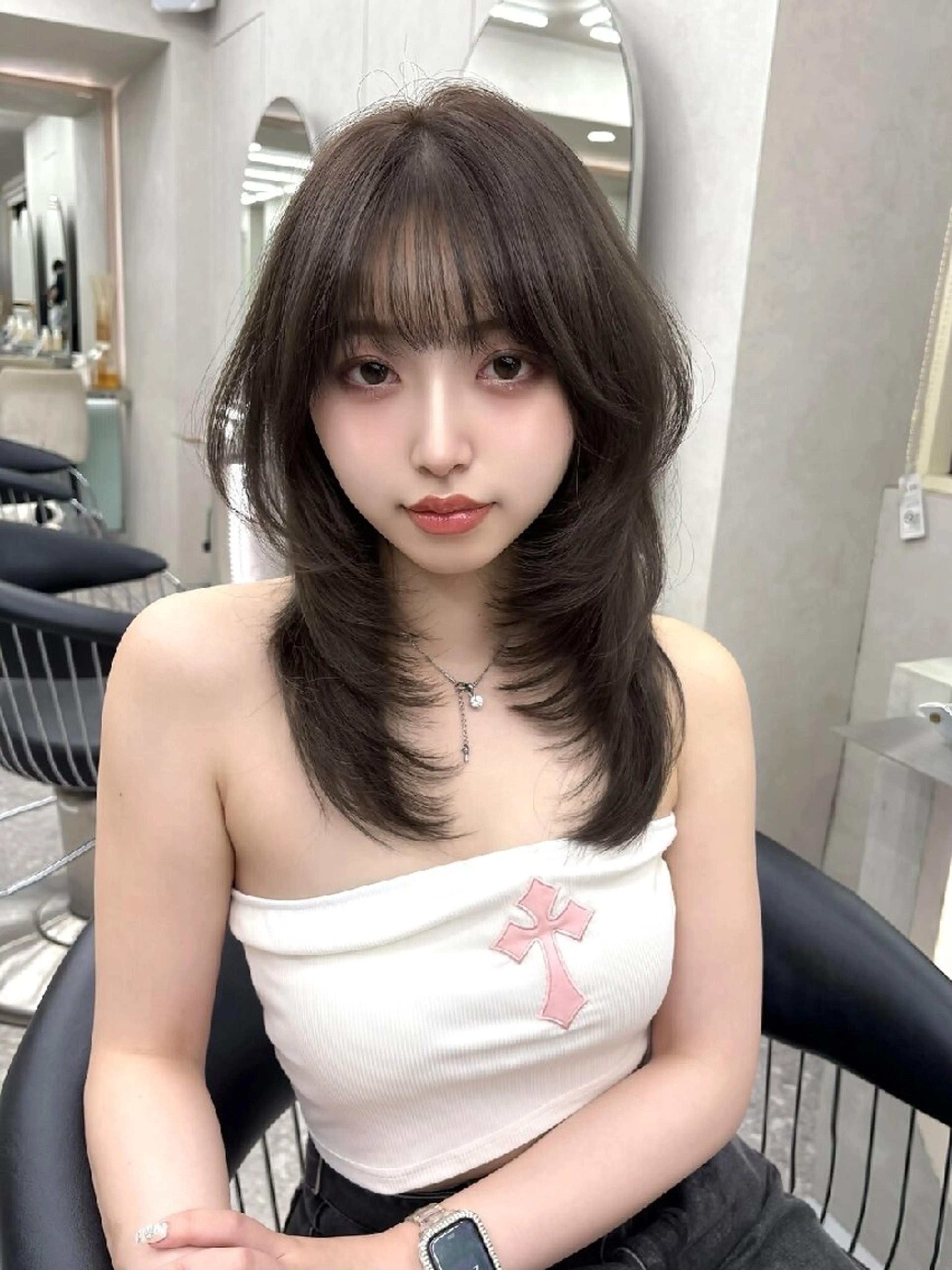 カラー ミディアム カット トリートメント 髪質改善/韓国ヘア /透明感カラー🧸のヘアスタイル