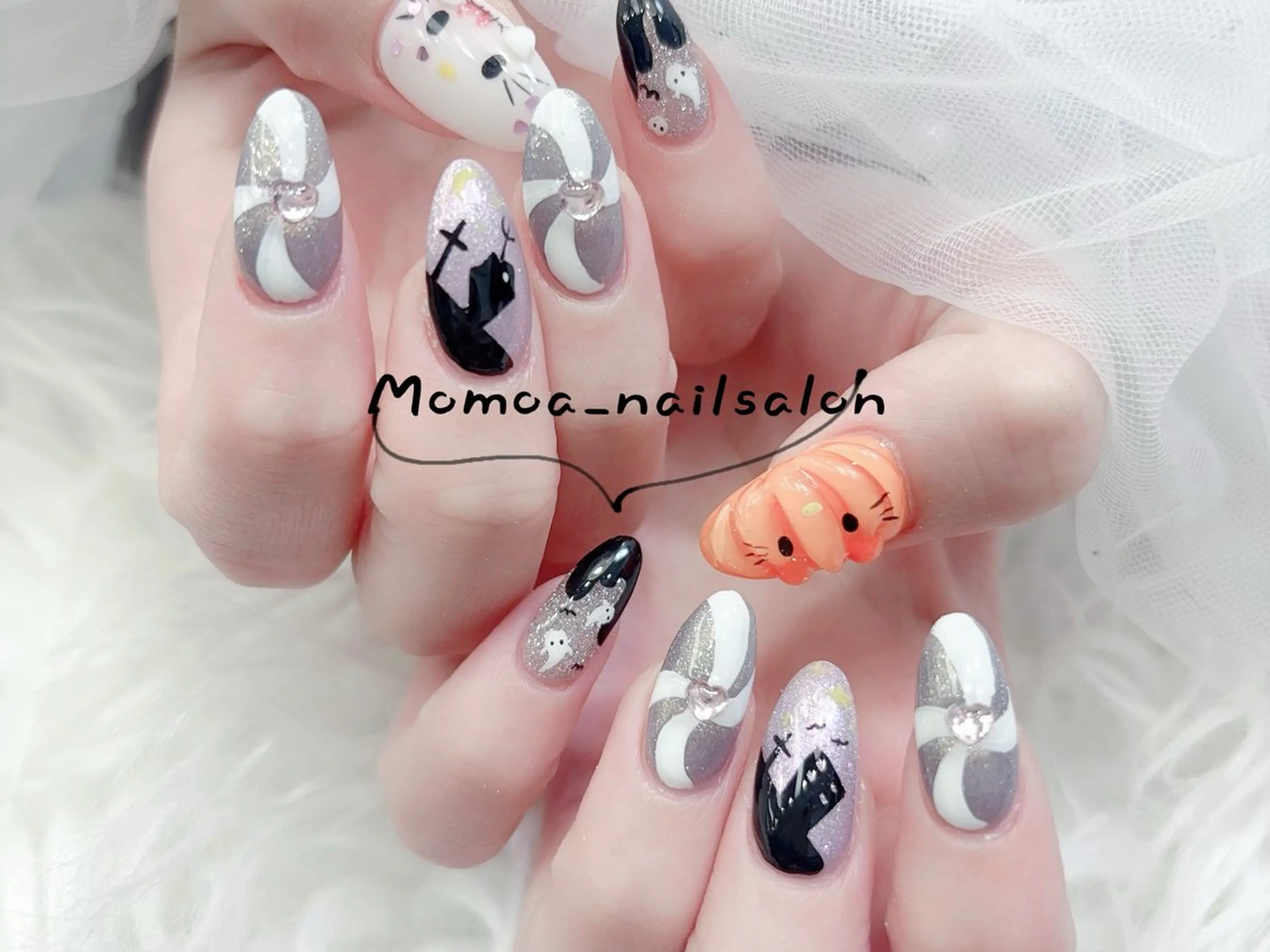 ネイル キラキラネイル スカルプネイル ハンドネイル MoMoA Nail ネイル長さ出し専門店のネイルデザイン