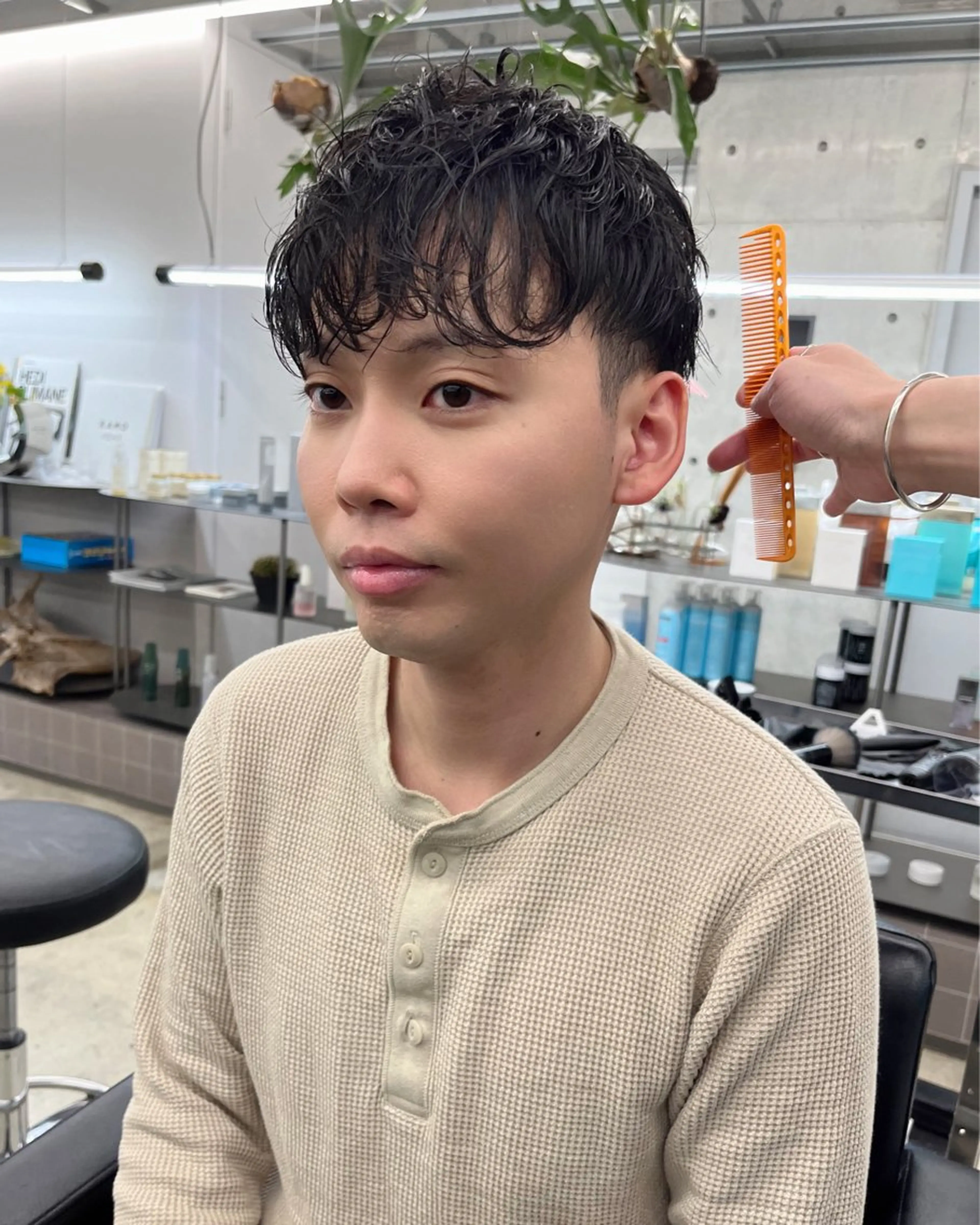 ショート パーマ メンズ カット パーマ ダブルカラー/ ケアブリーチ/クニトのヘアスタイル