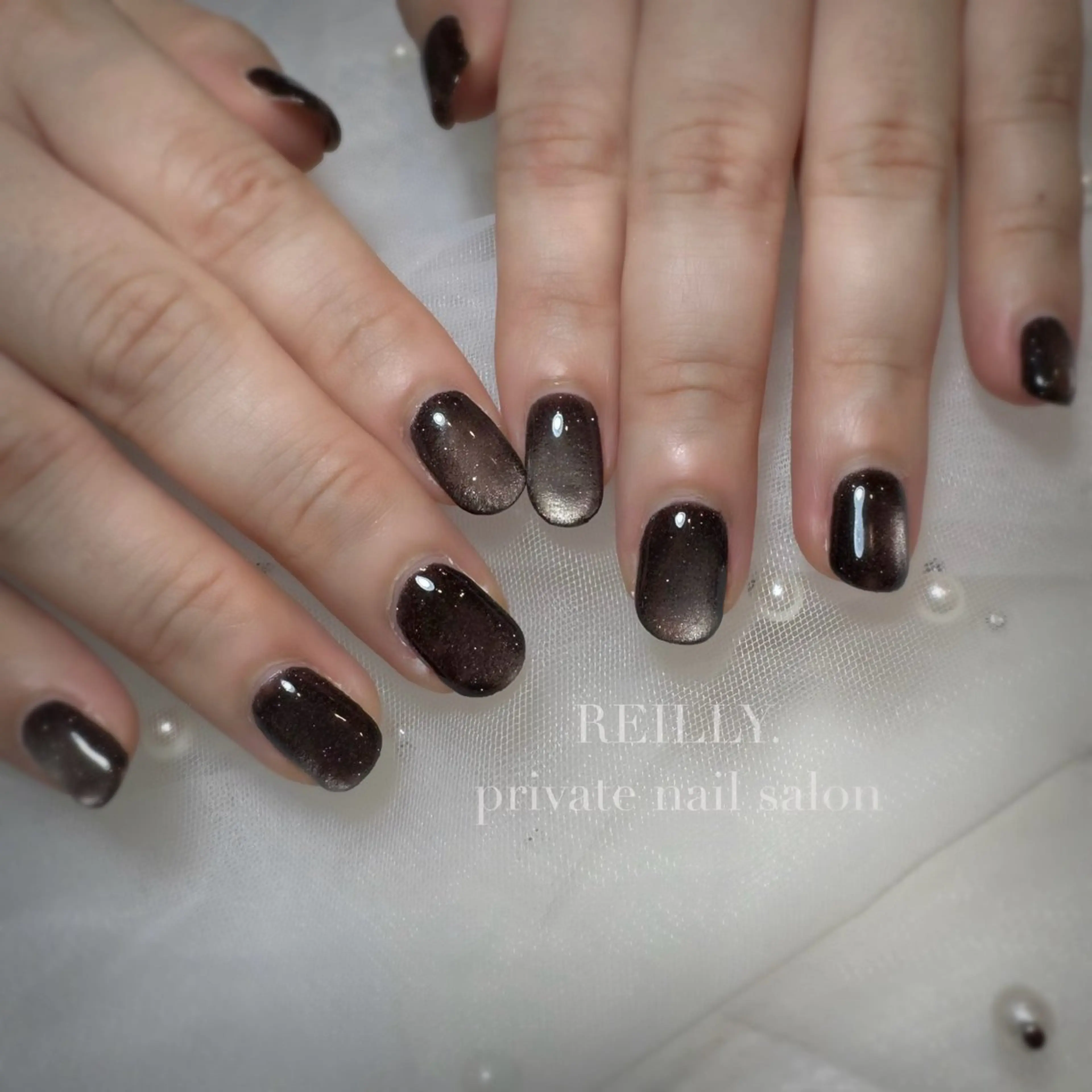 ネイル ブラウン クリアネイル フラッシュネイル フレンチネイル ジェルネイル Reilly nail.所属・Reillynail レイリーネイルのネイルデザイン