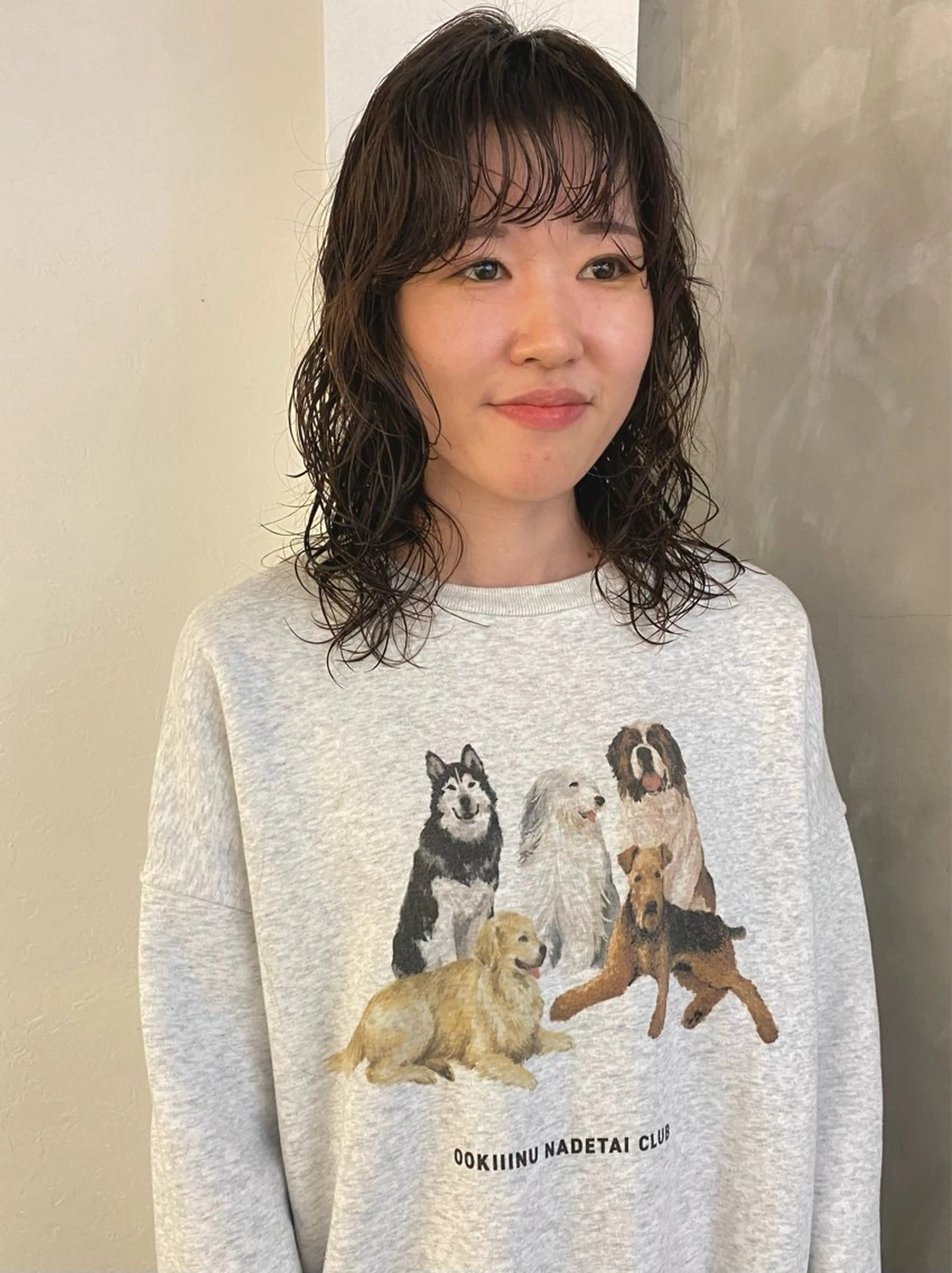 ミディアム パーマ ミディアムパーマ ニュアンスパーマ カット パーマ トリートメント 森貴裕/ベージュ/ パーマ/オリーブのヘアスタイル