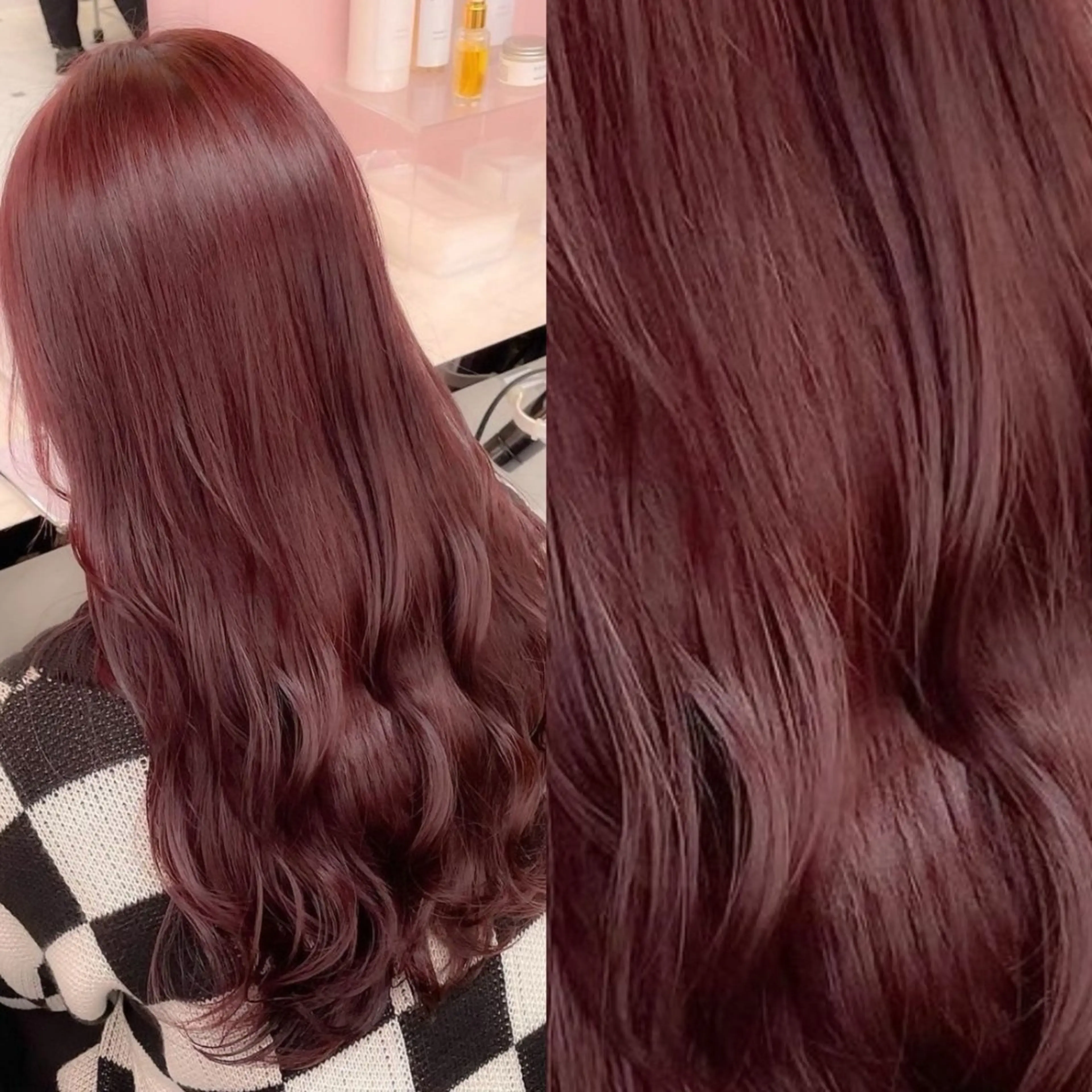 ロング カラー ブリーチ ブリーチなしカラー 髪質改善 トリートメント 💗愛され暖色💗 ピンク/レッド💗のヘアスタイル