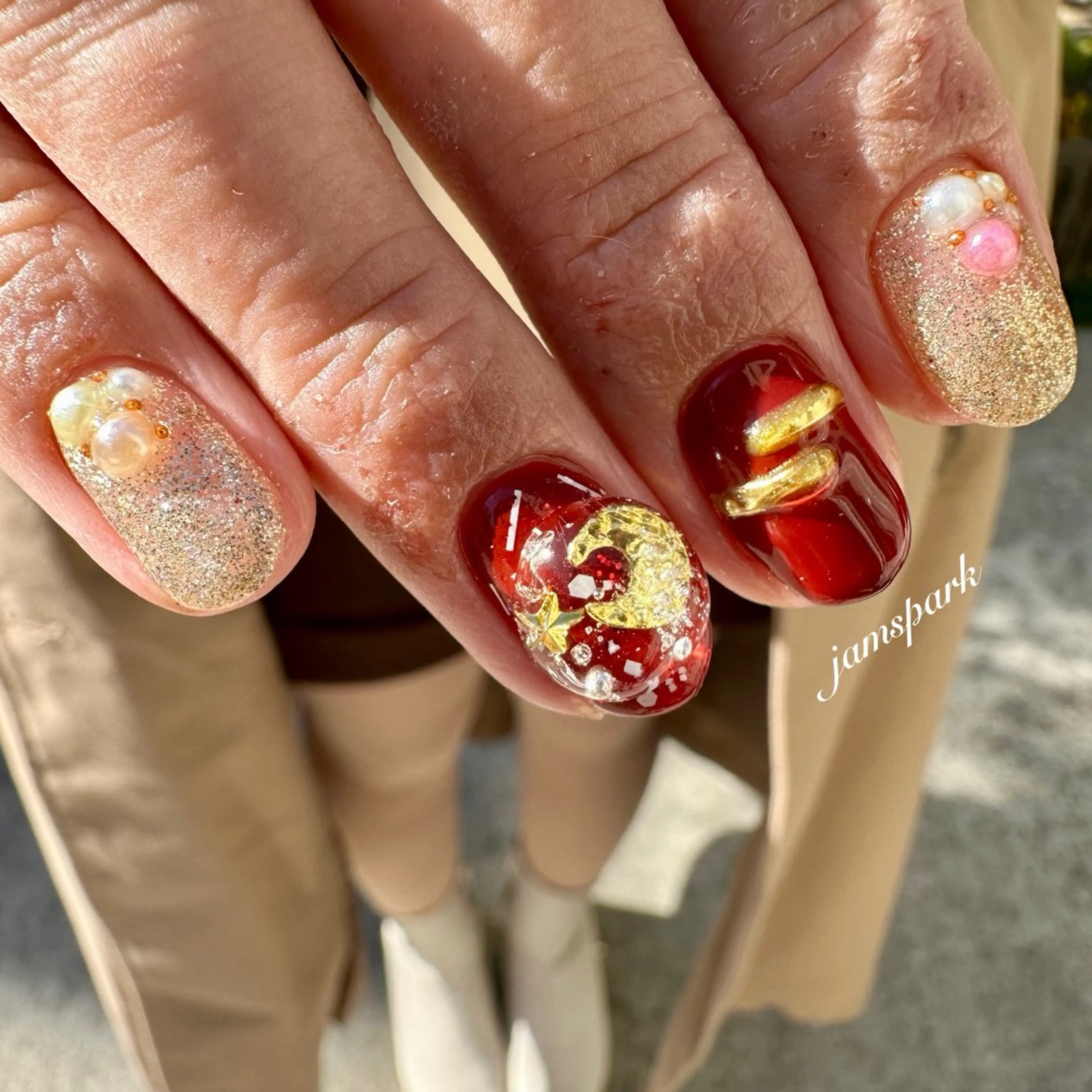 ネイル ボルドー パステルネイル 赤色 冬ネイル クリスマス ハンドネイル jamspark ✨のネイルデザイン