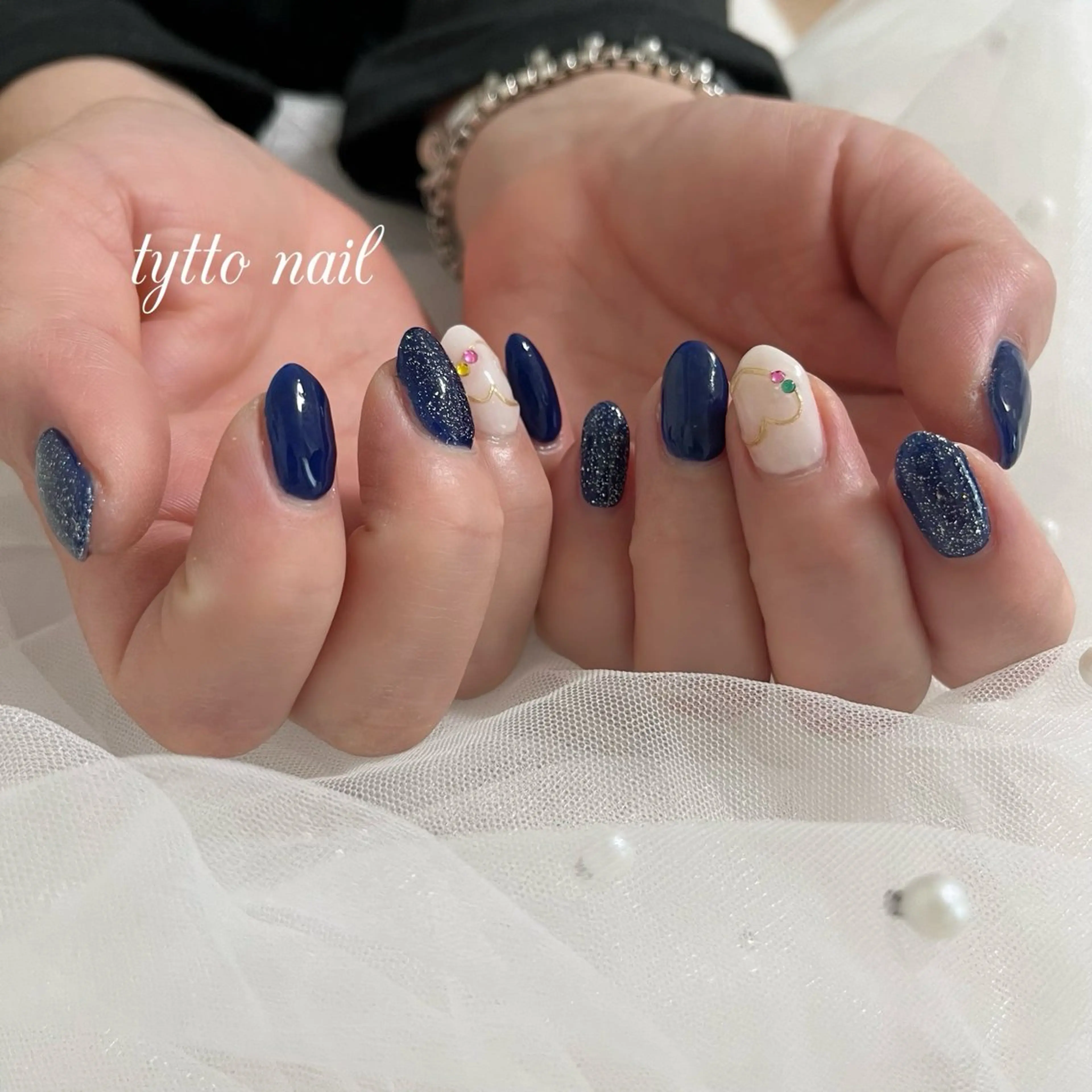ネイル フラッシュネイル ガーリー ハート キラキラネイル ミラーネイル ハンドネイル tytto nail ❤︎‪‪eri‪‪のネイルデザイン