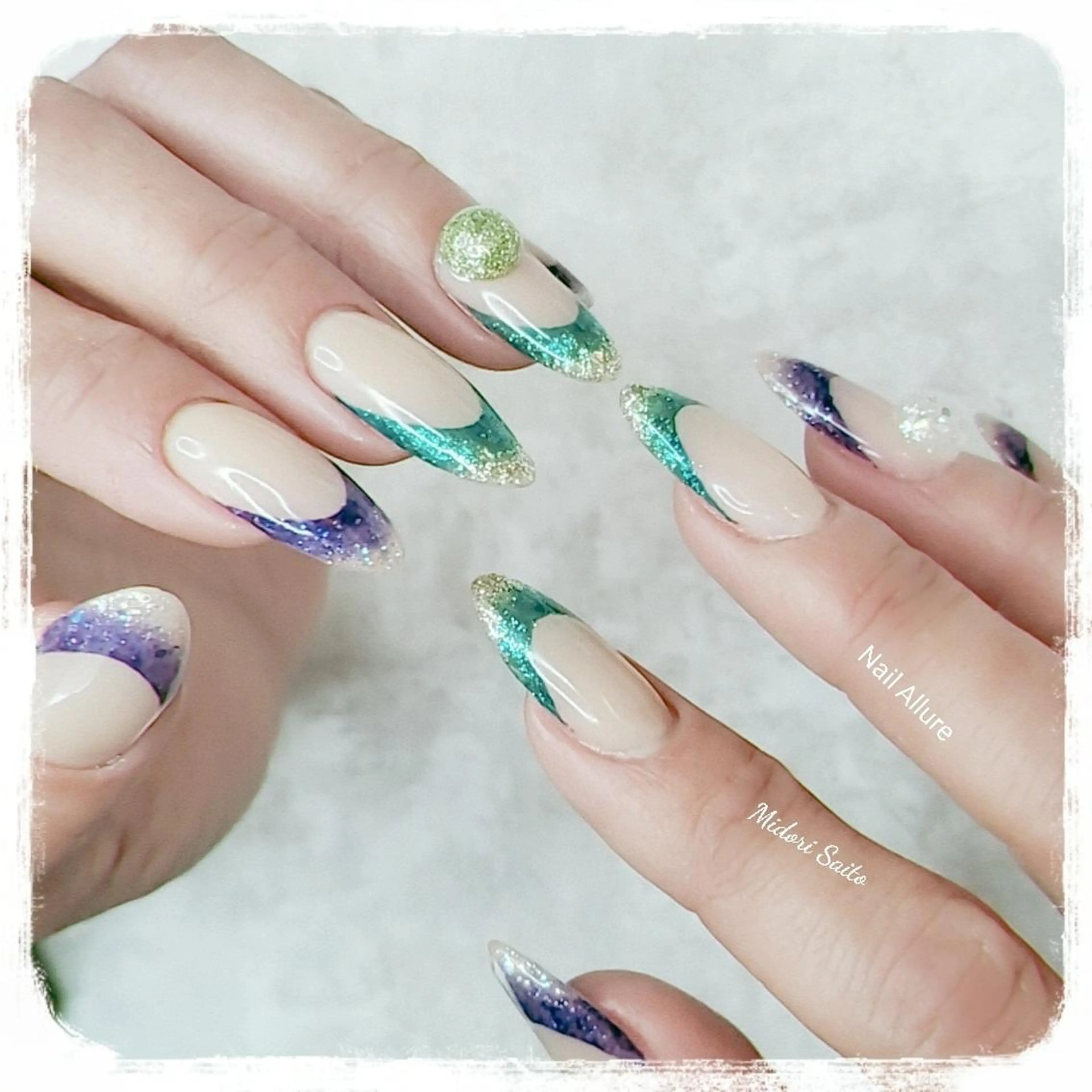 ネイル フレンチネイル ジェルネイル ラメ(グリッター) スカルプネイル Nail Allure(ネイル アルーア)所属・Nail Allureのネイルデザイン