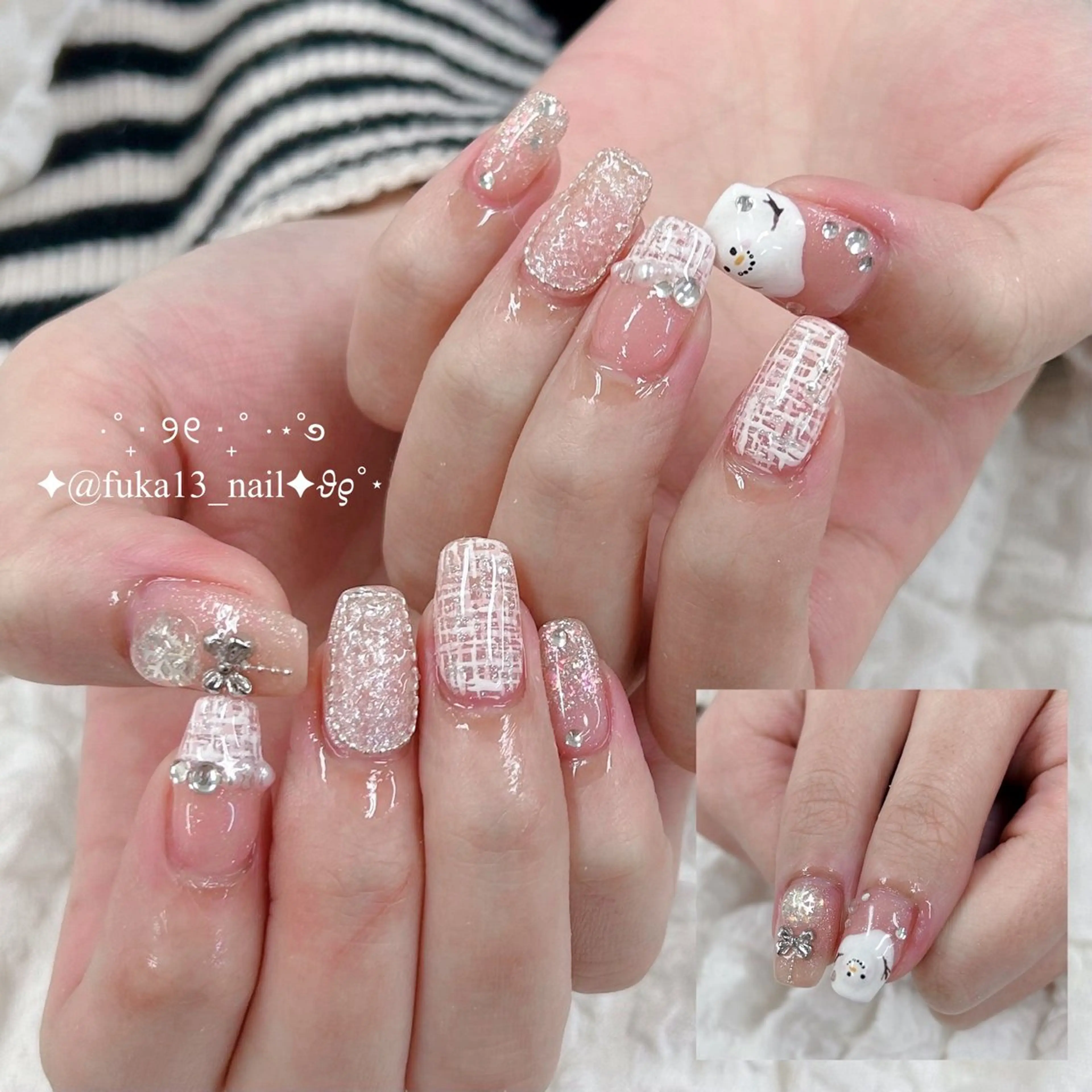 ネイル ガーリー 韓国ネイル ピンク ツイードネイル 冬ネイル ハンドネイル ネイルサロンAnela【アネラ】所属・Nail♡Fuka. /2月予約受付中のネイルデザイン