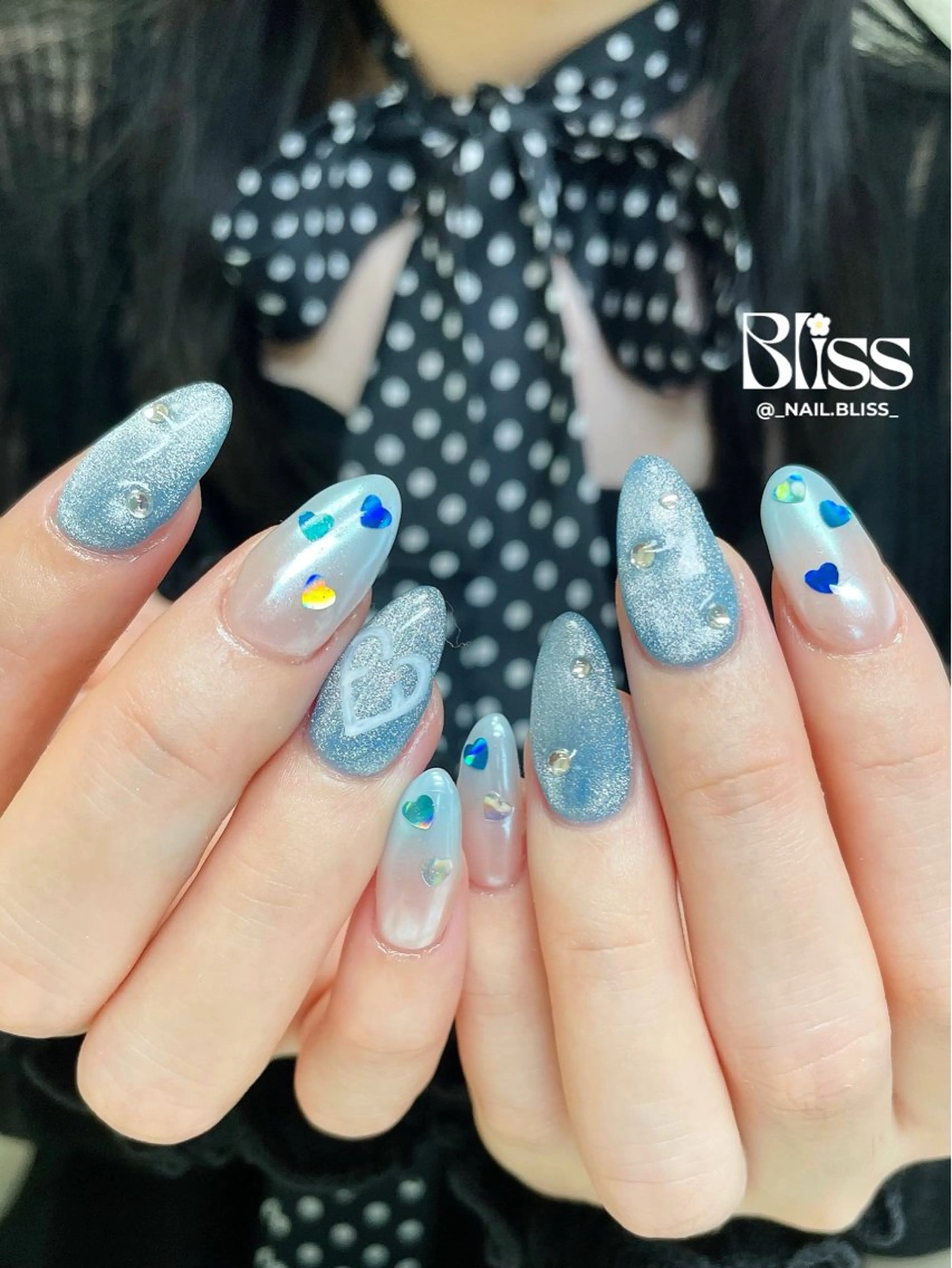 ネイル オーロラネイル ブルー マグネットネイル ハンドネイル NAIL BLISSのネイルデザイン