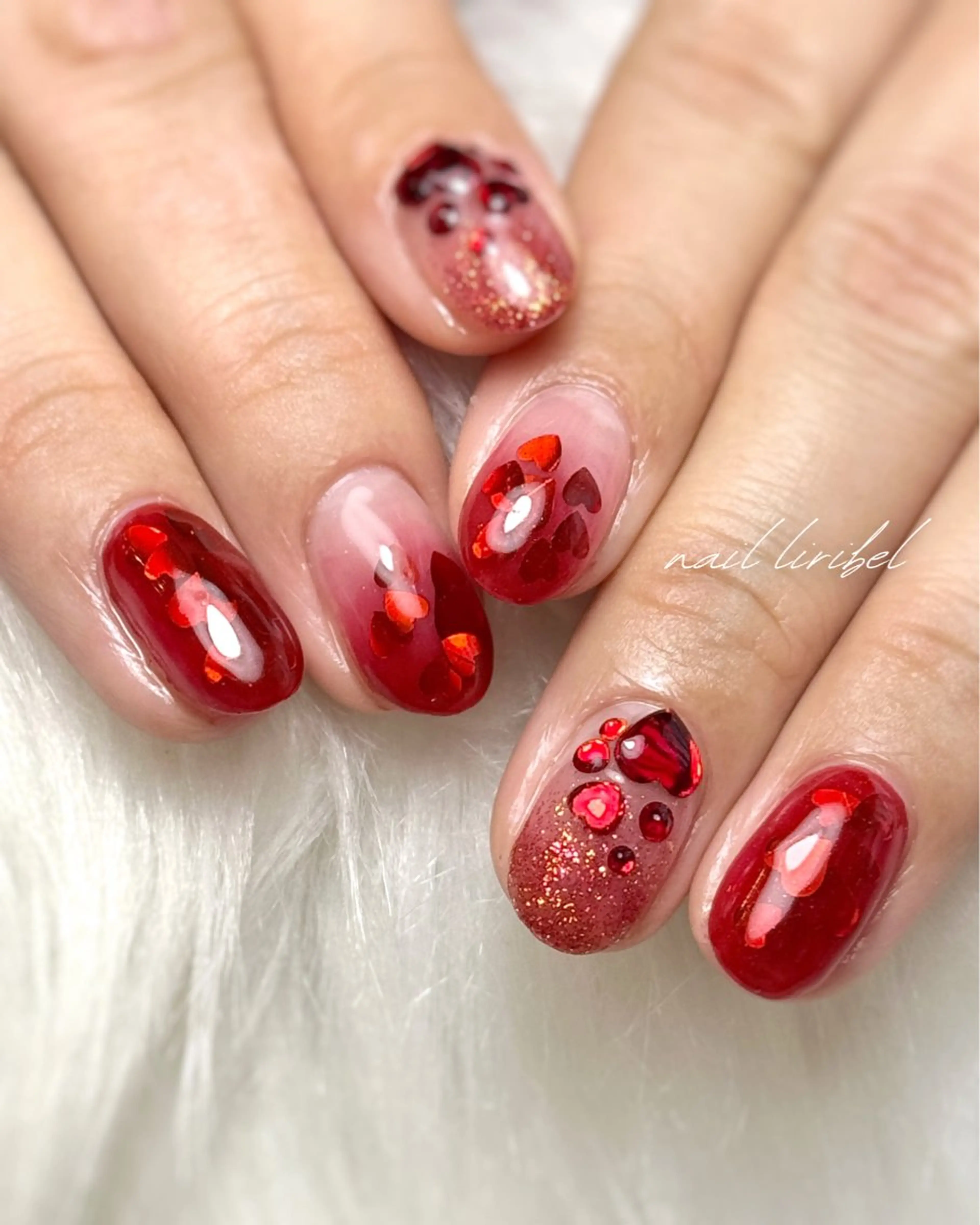 ネイル ガーリー ハート ハンドネイル Nail Liribelのネイルデザイン