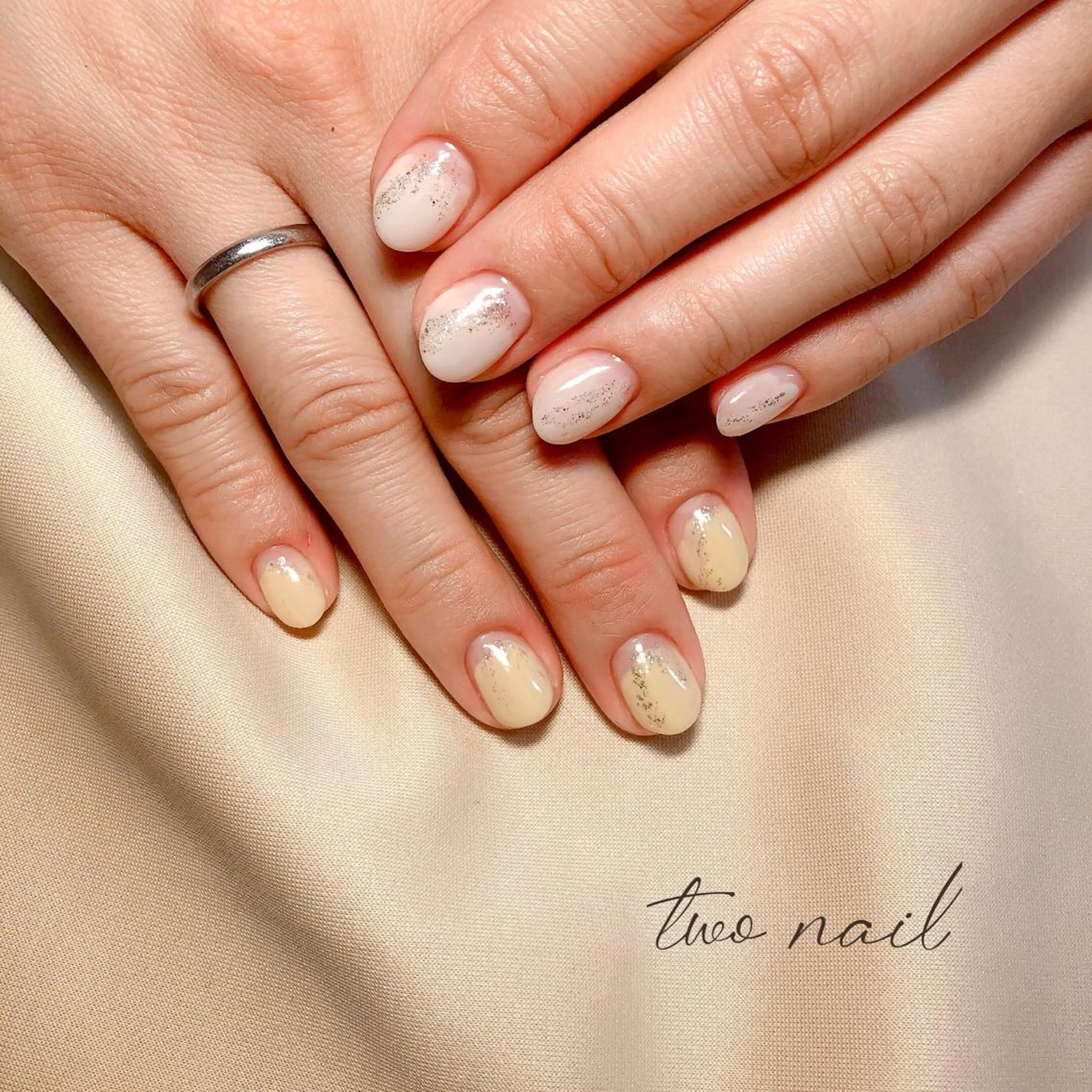 ネイル アートネイル フットネイル ハート ニュアンスネイル ホワイト two nailのネイルデザイン