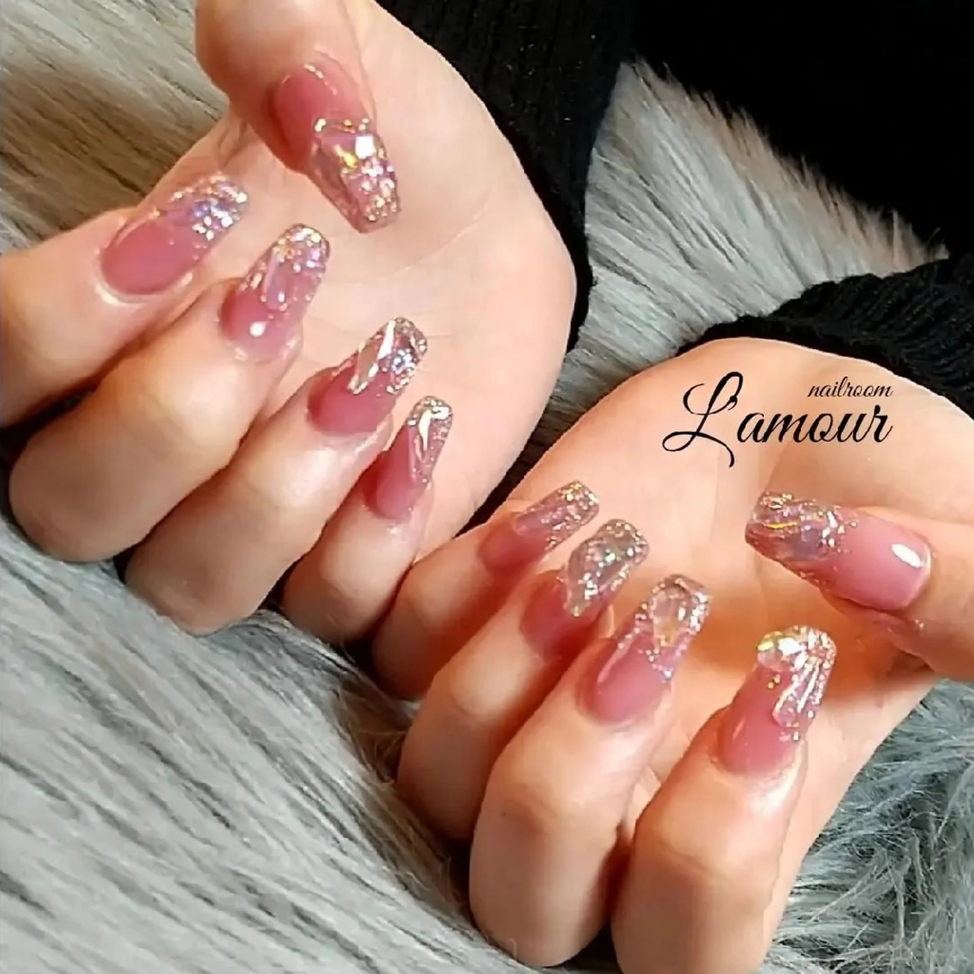 ネイル 卒業式 氷ネイル・うるうるネイル スカルプネイル 春ネイル L'amour 吹田市のネイルデザイン