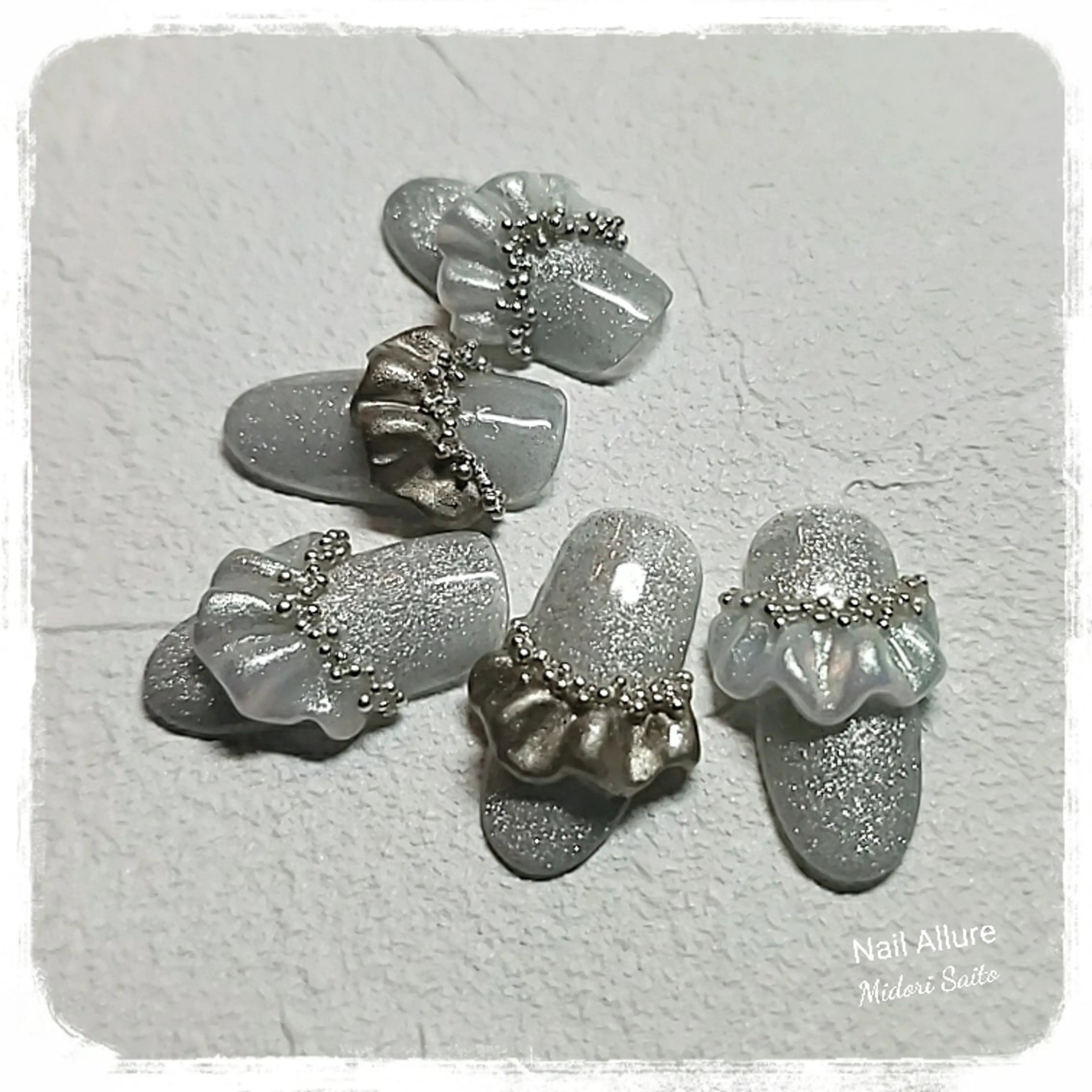 ネイル ジェルネイル グリーン レース マグネットネイル スカルプネイル Nail Allure(ネイル アルーア)所属・Nail Allureのネイルデザイン