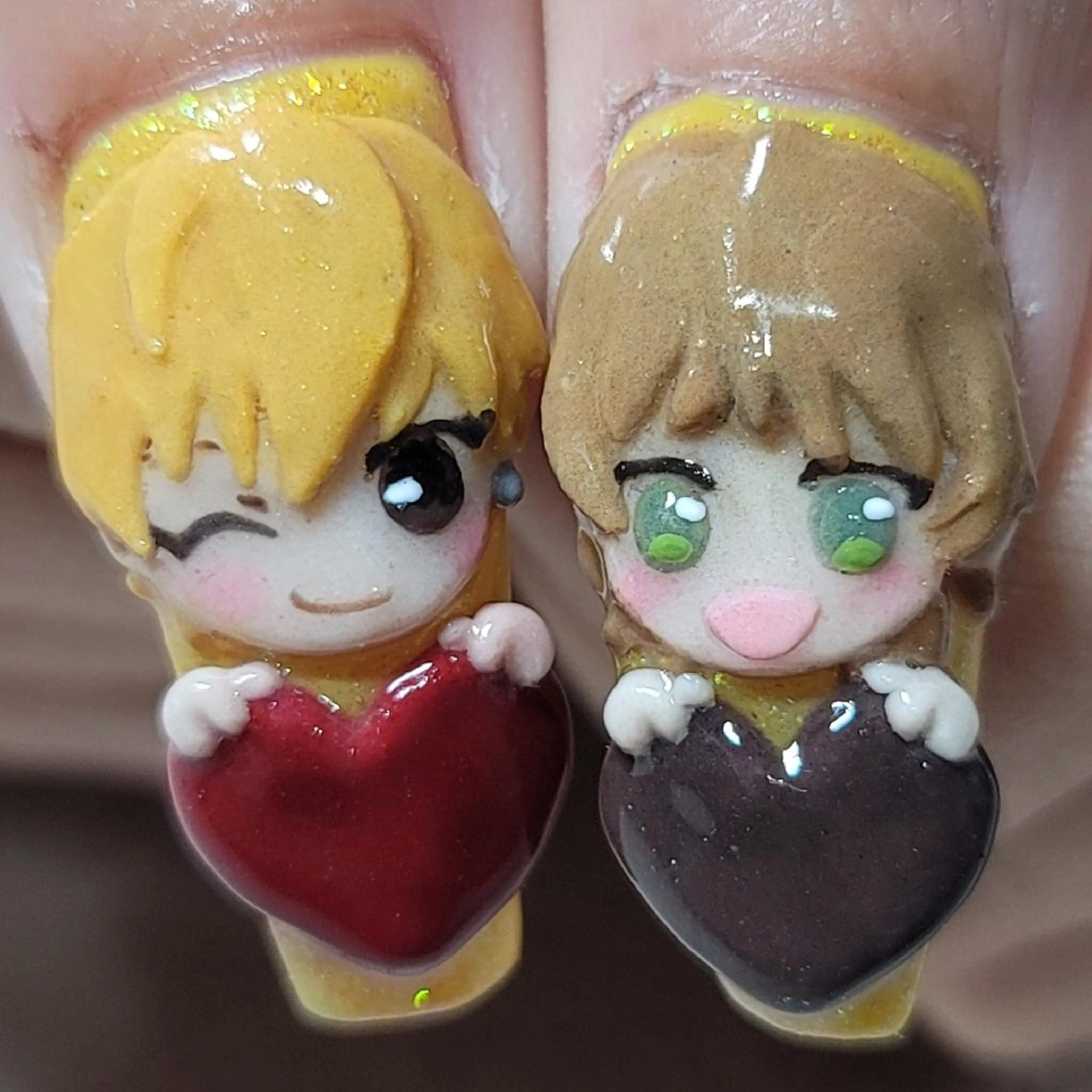 ネイル ラメ(グリッター) ワンカラーネイル オレンジ バレンタイン 黄色 ハンドネイル よしだ ひろきのネイルデザイン