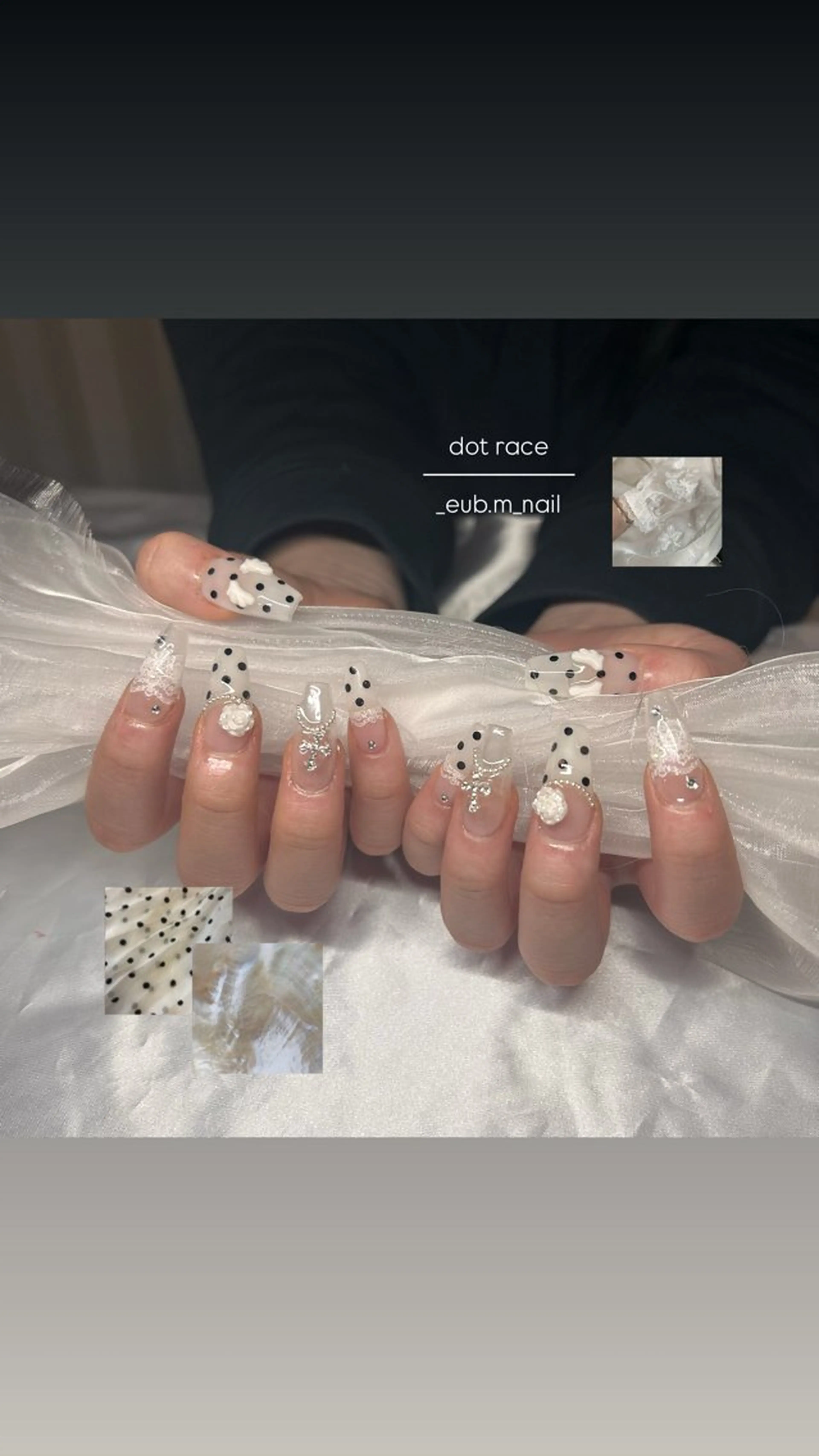 ネイル ドット レース ホワイト ハンドネイル 深夜ネイルサロン eub.m_nailのネイルデザイン