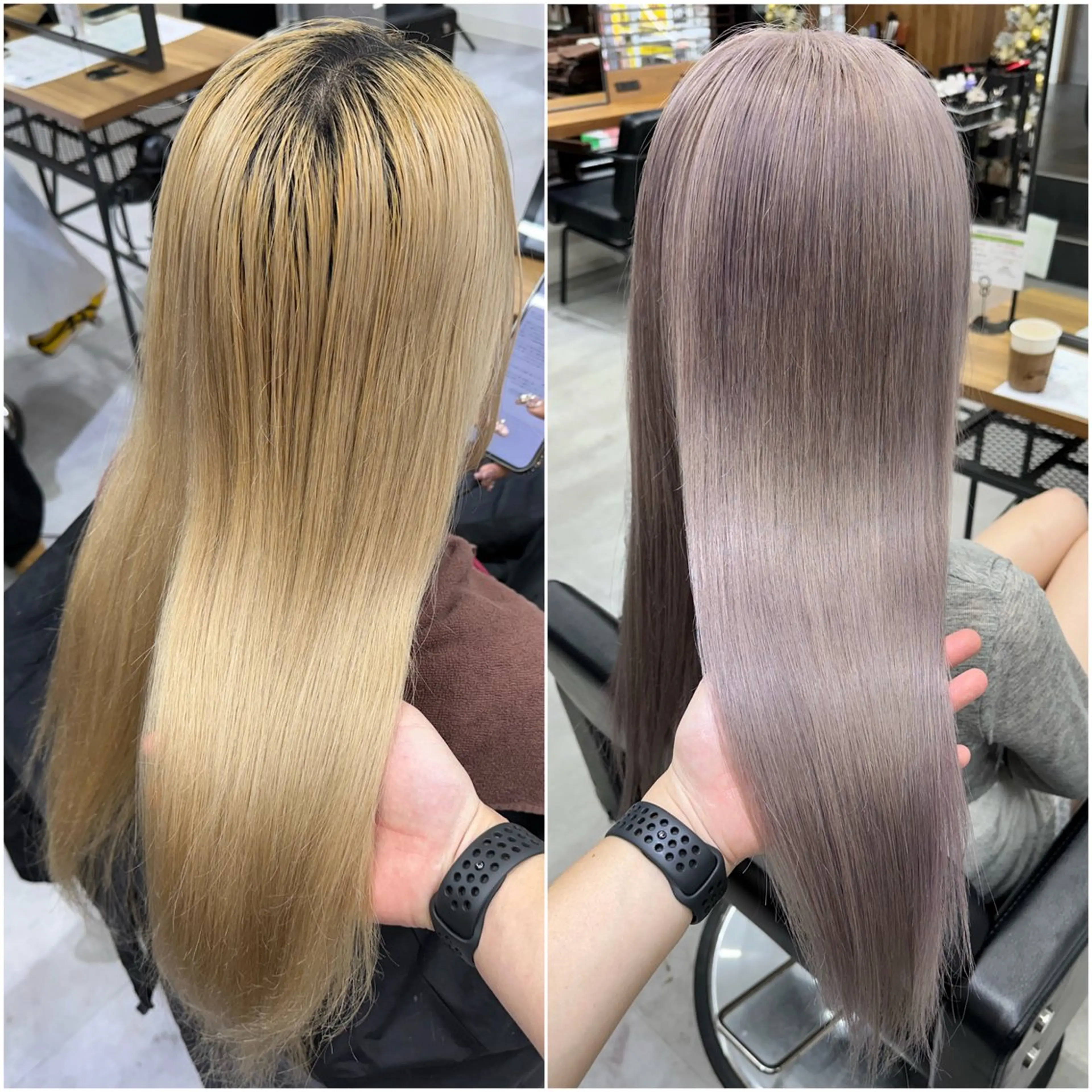 ロング カラー アッシュ ダブルカラー グレージュ シルバー ホワイトアッシュ ヘアカラー KEISUKE/ 艶カラー🧡エクステのヘアスタイル