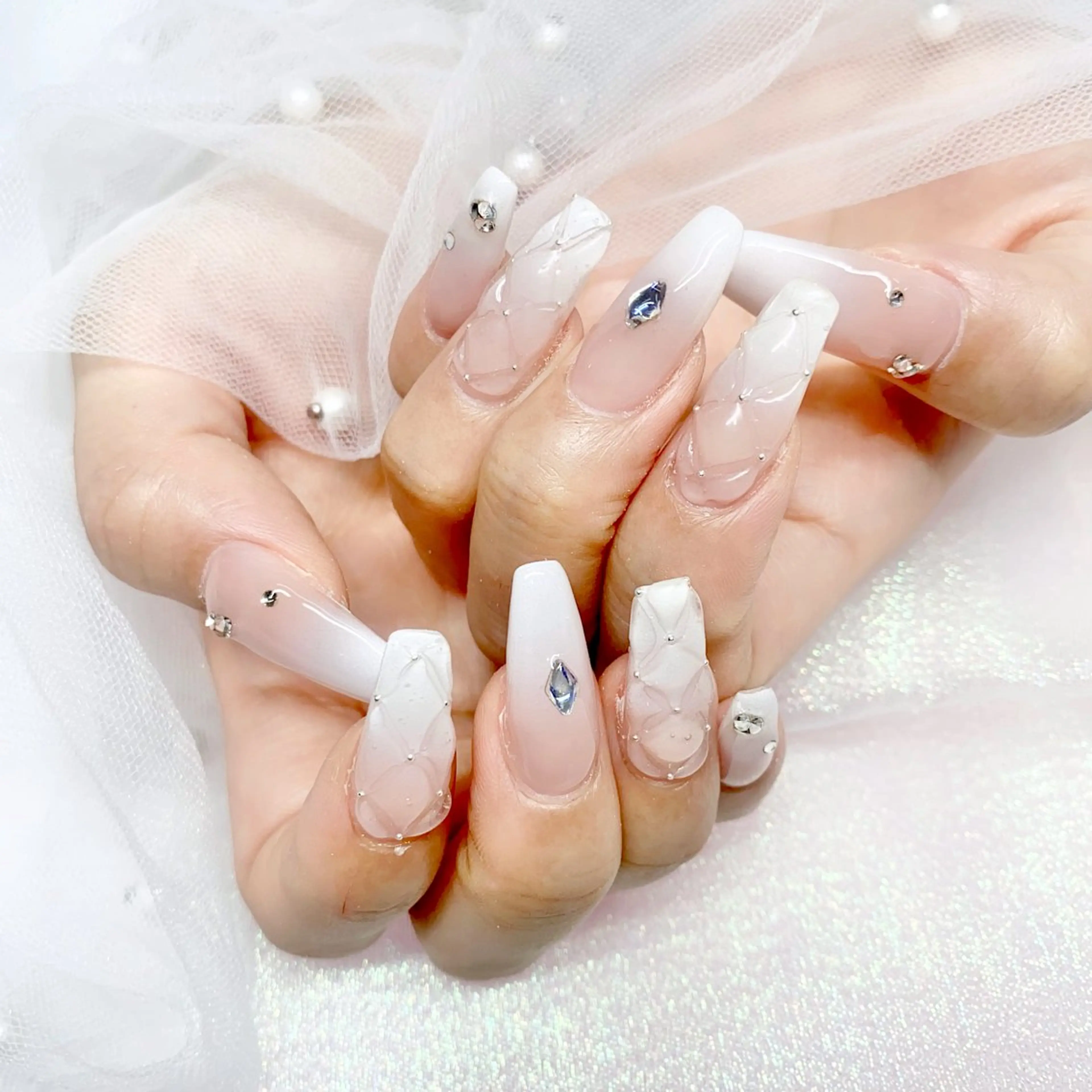 ネイル 長さ出し ジェルネイル キラキラネイル 大理石ネイル(マーブル) ニュアンスネイル Morpho nailのネイルデザイン