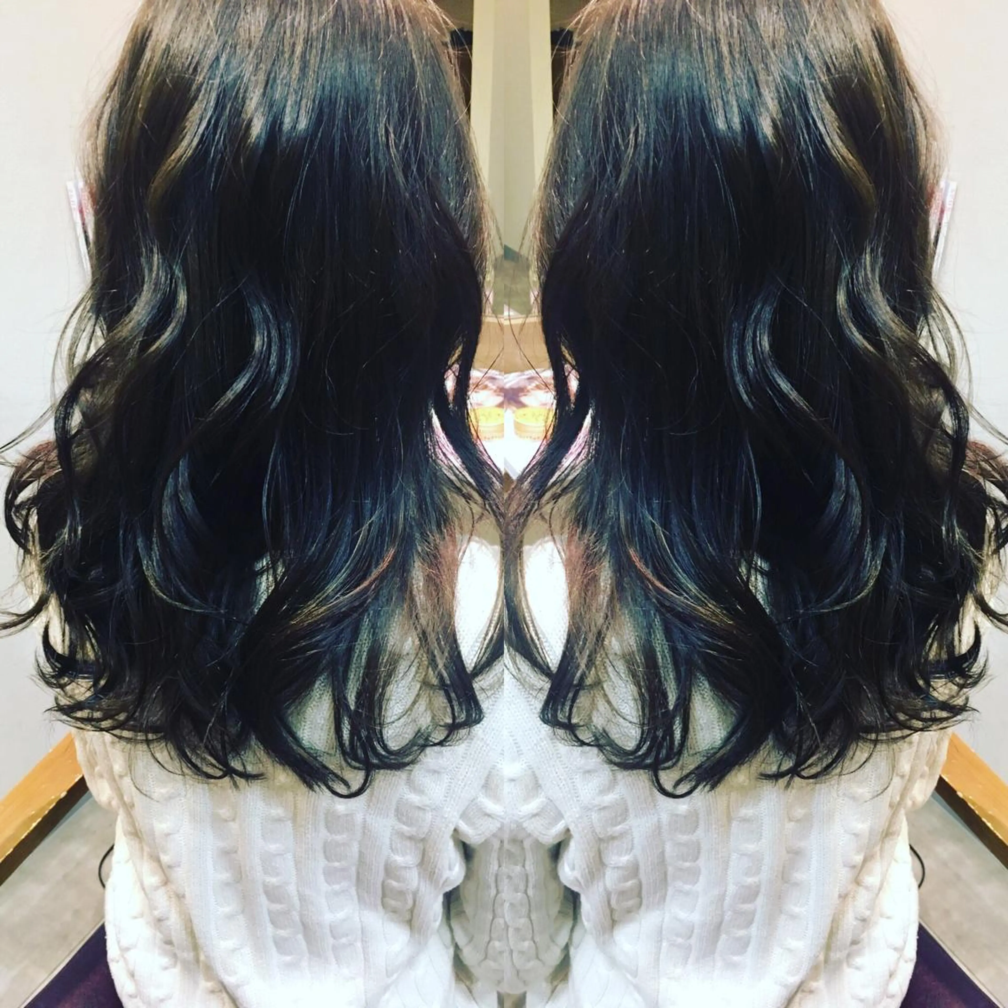 セミロング ロング カラー アッシュ ハイライトカラー ネイビーカラー ハイライト hair salon Ranun髪質改善のヘアスタイル