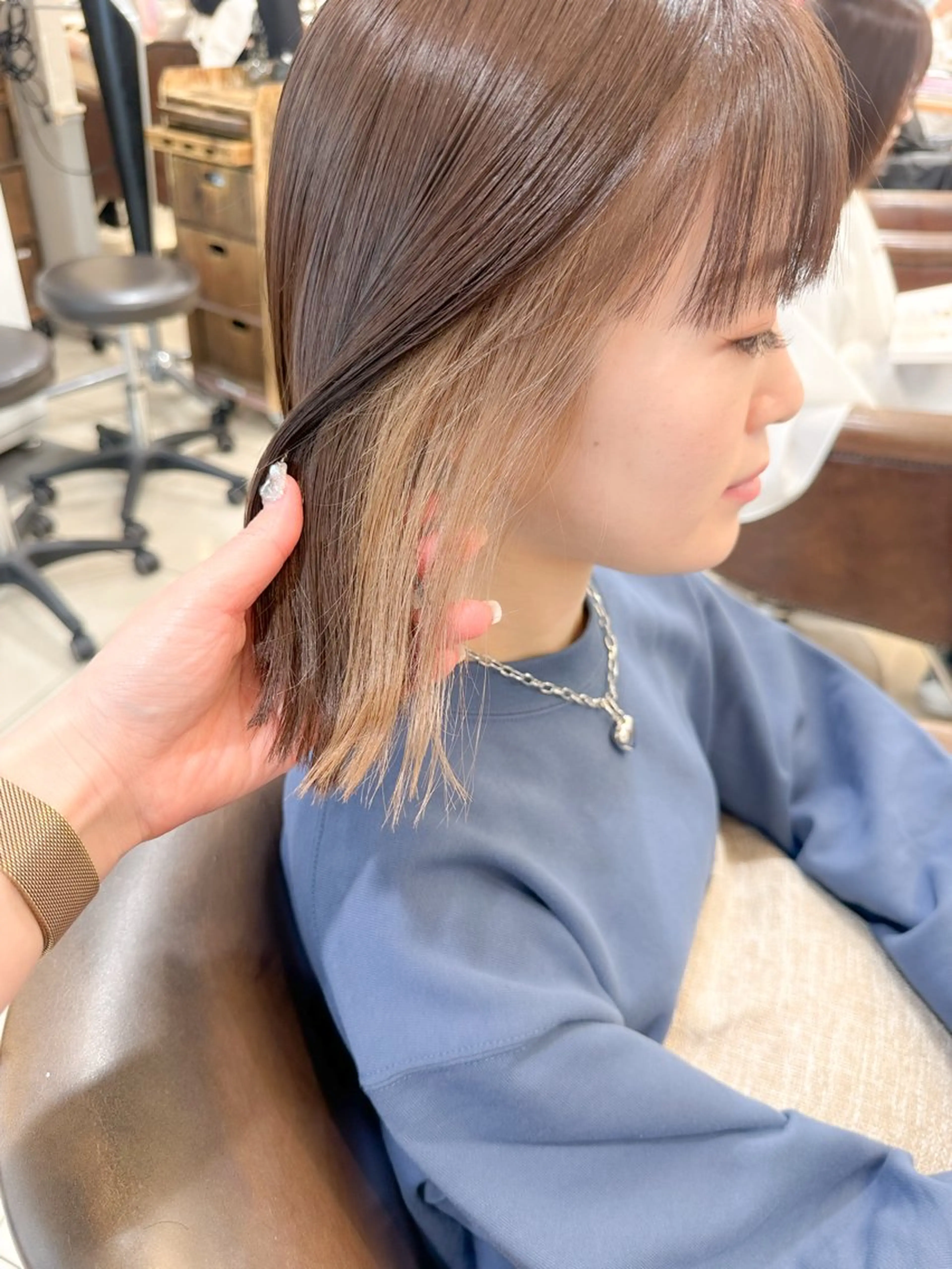 ミディアム カラー ベージュカラー インナーカラー ホワイトベージュ ボブ カット ヘアカラー トリートメント ✨カラー支持No.1 🧸ワキ カナコ🧸のヘアスタイル