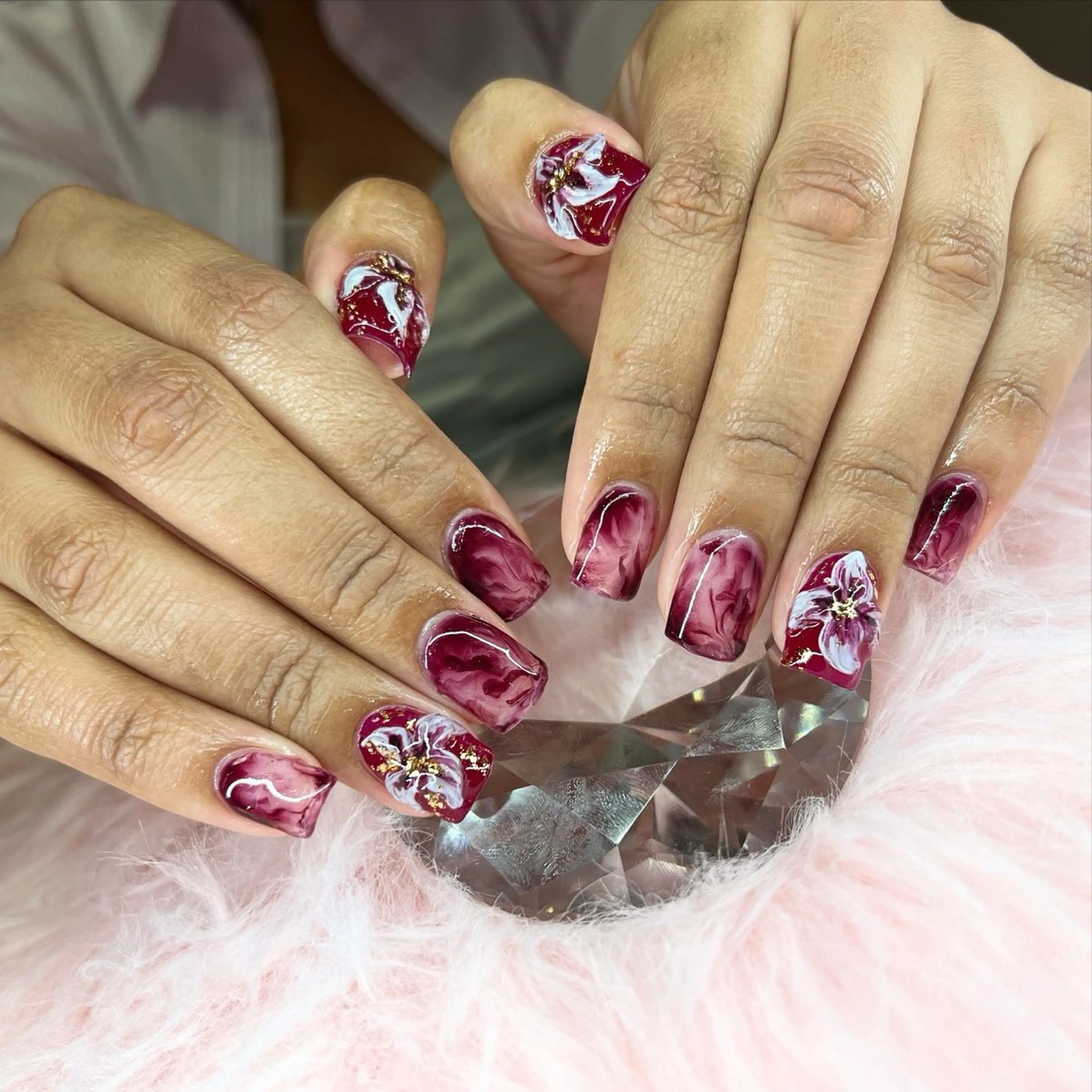 ネイル フラワーネイル 大理石ネイル(マーブル) ハンドネイル glossy nails所属・Glossy -miyoのネイルデザイン