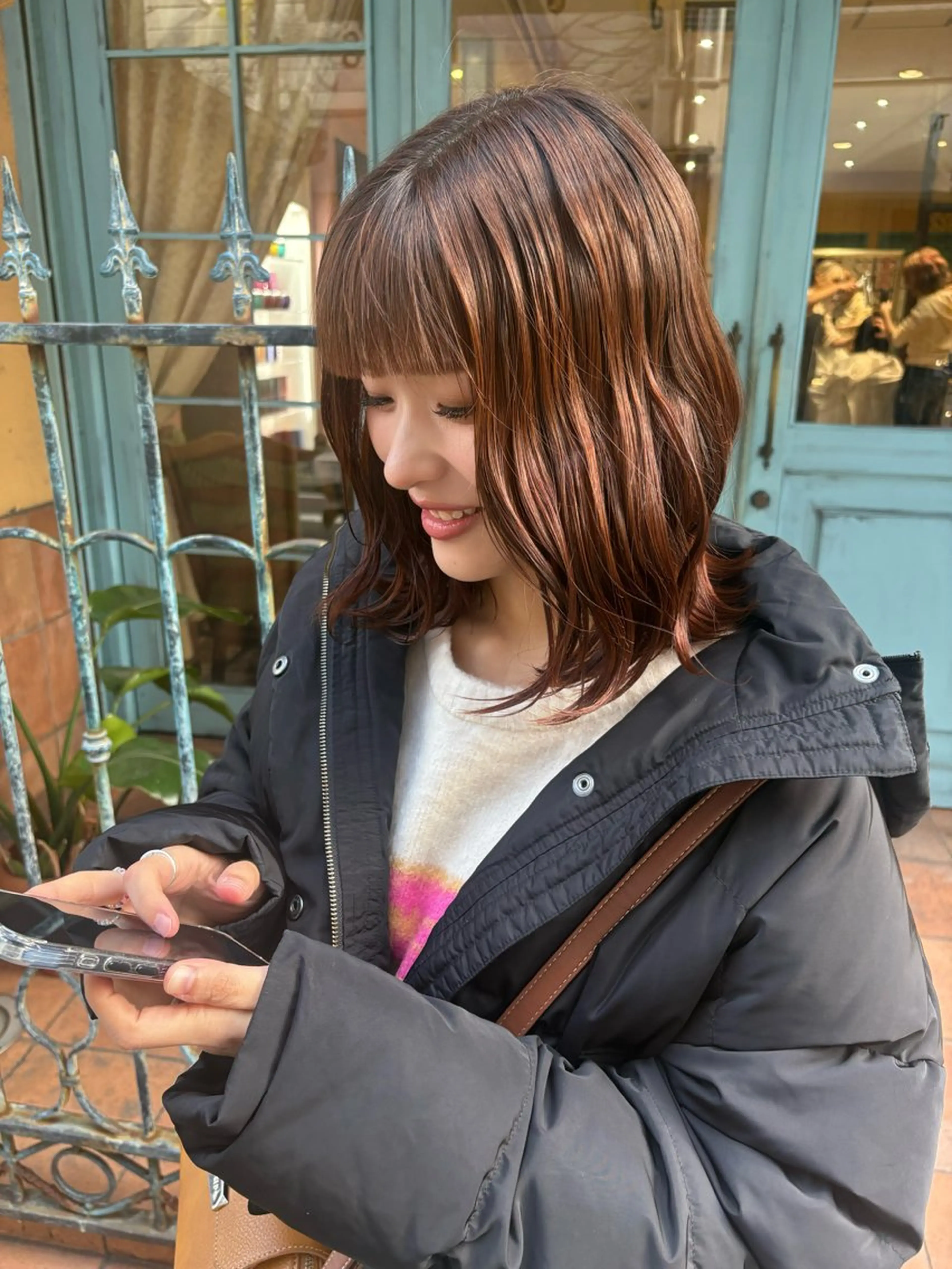 ミディアム オレンジブラウン ヘアカラー トリートメント DOLL hair所属・なぎさ / 透明感カラー/心斎橋のヘアスタイル