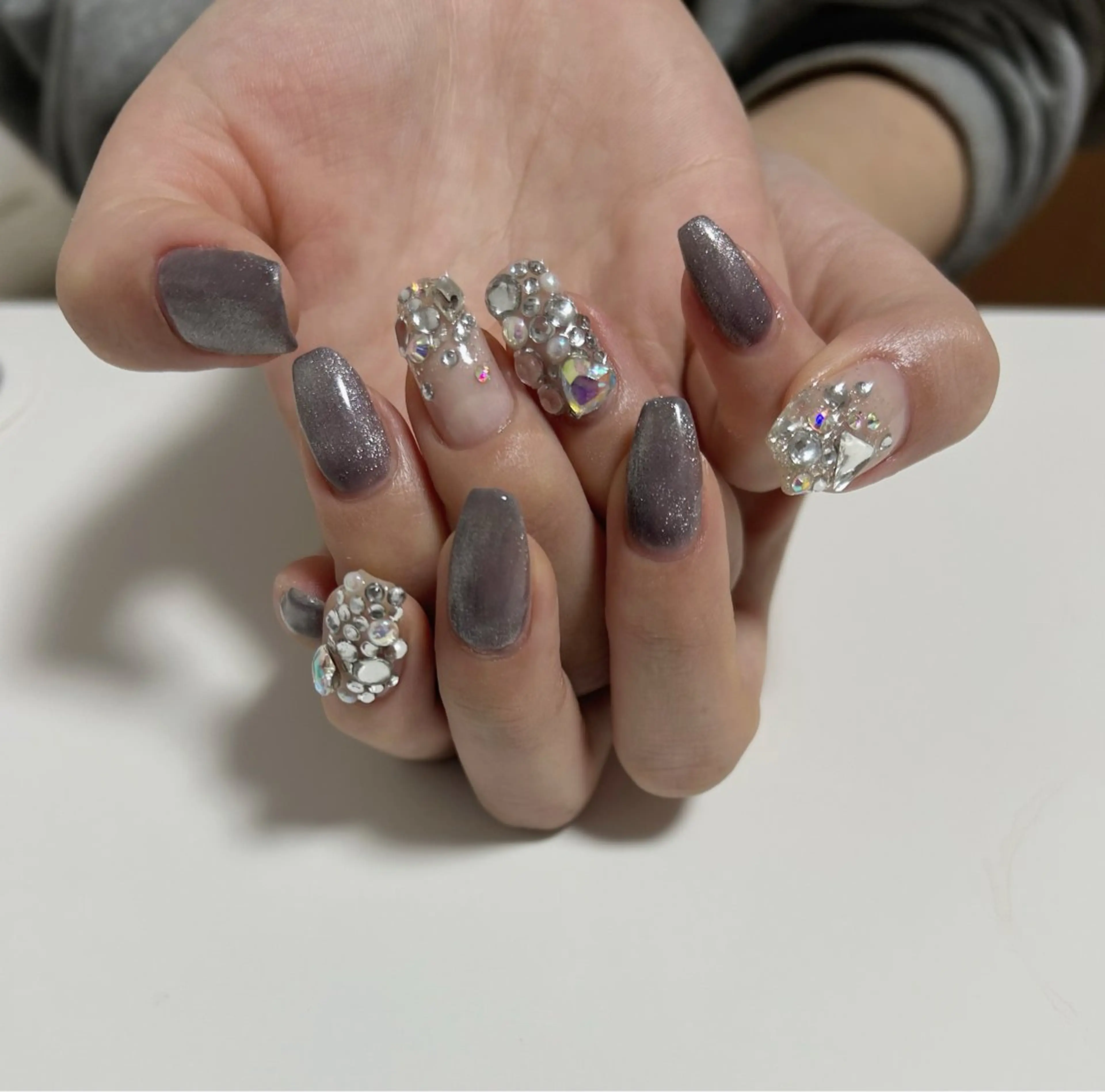 ネイル アートネイル ハート キラキラネイル マグネットネイル 冬ネイル 自宅サロン♡ Mamiのネイルデザイン