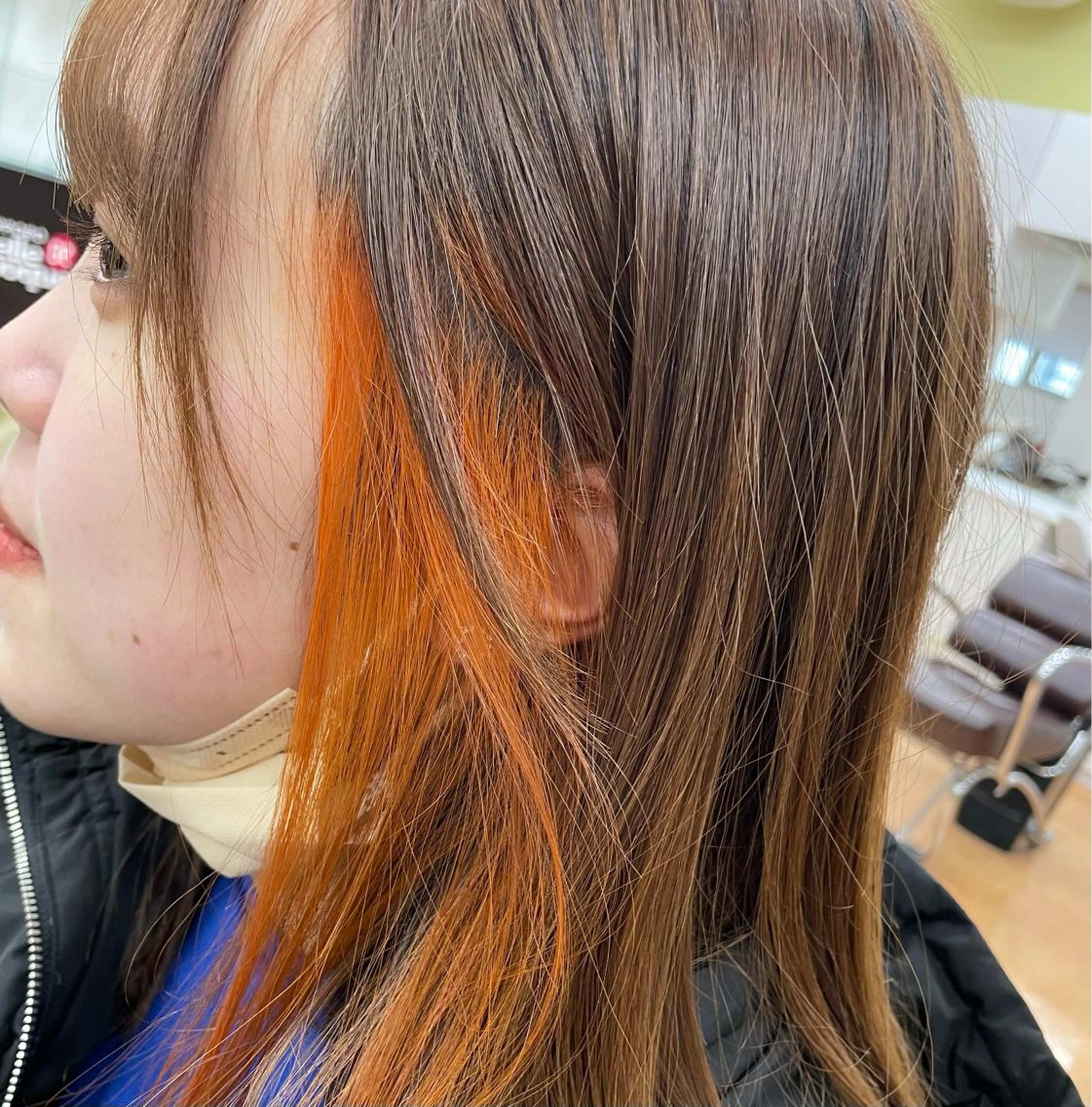 セミロング カラー ブリーチ イヤリングカラー オレンジ AITOKYO 渋谷店所属・AI TOKYO渋谷 /駿佑のヘアスタイル