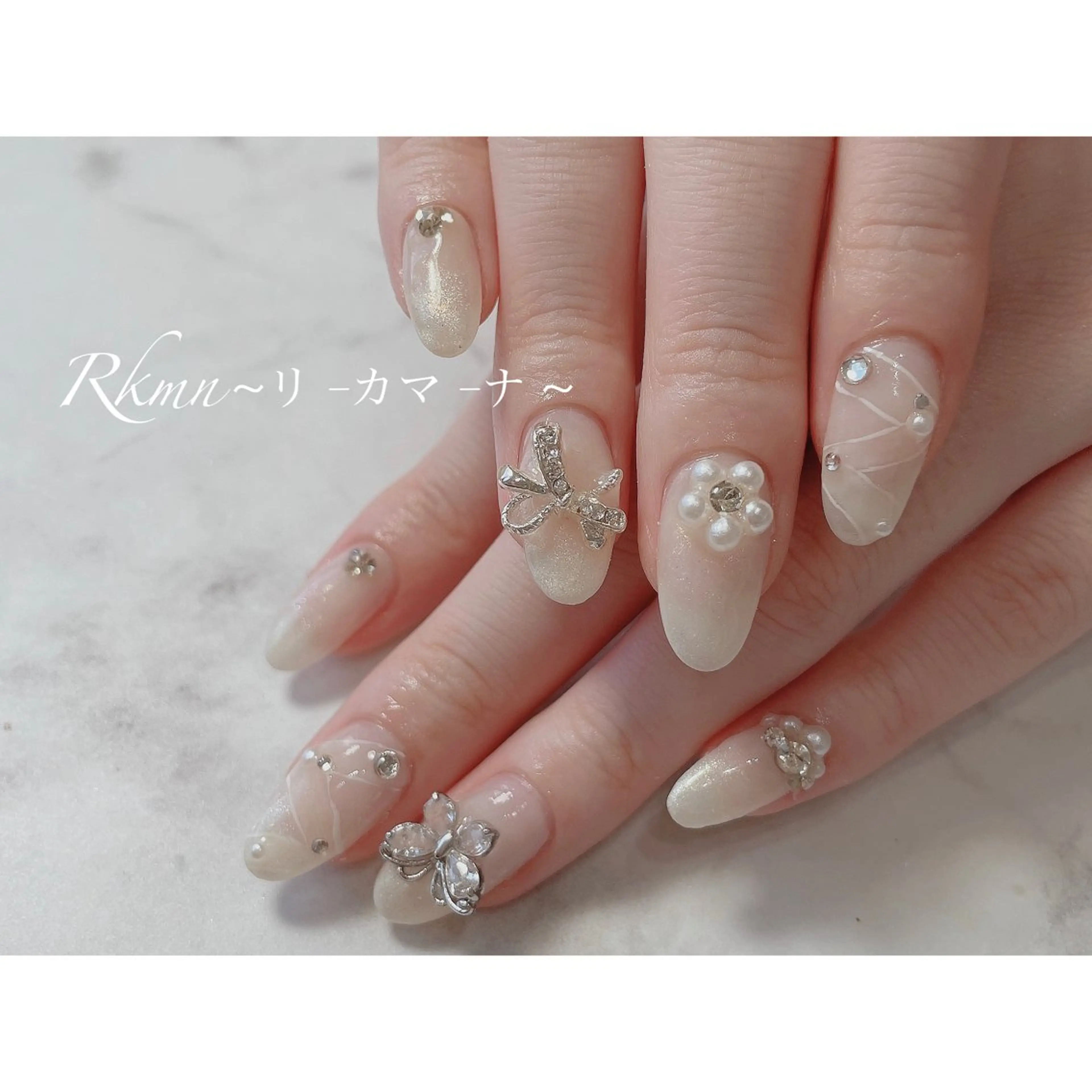 ネイル アートネイル フラワーネイル ラメ(グリッター) リボン 春ネイル ハンドネイル フットネイル ハンドケア Rkmn ~リ-カマ-ナ~のネイルデザイン