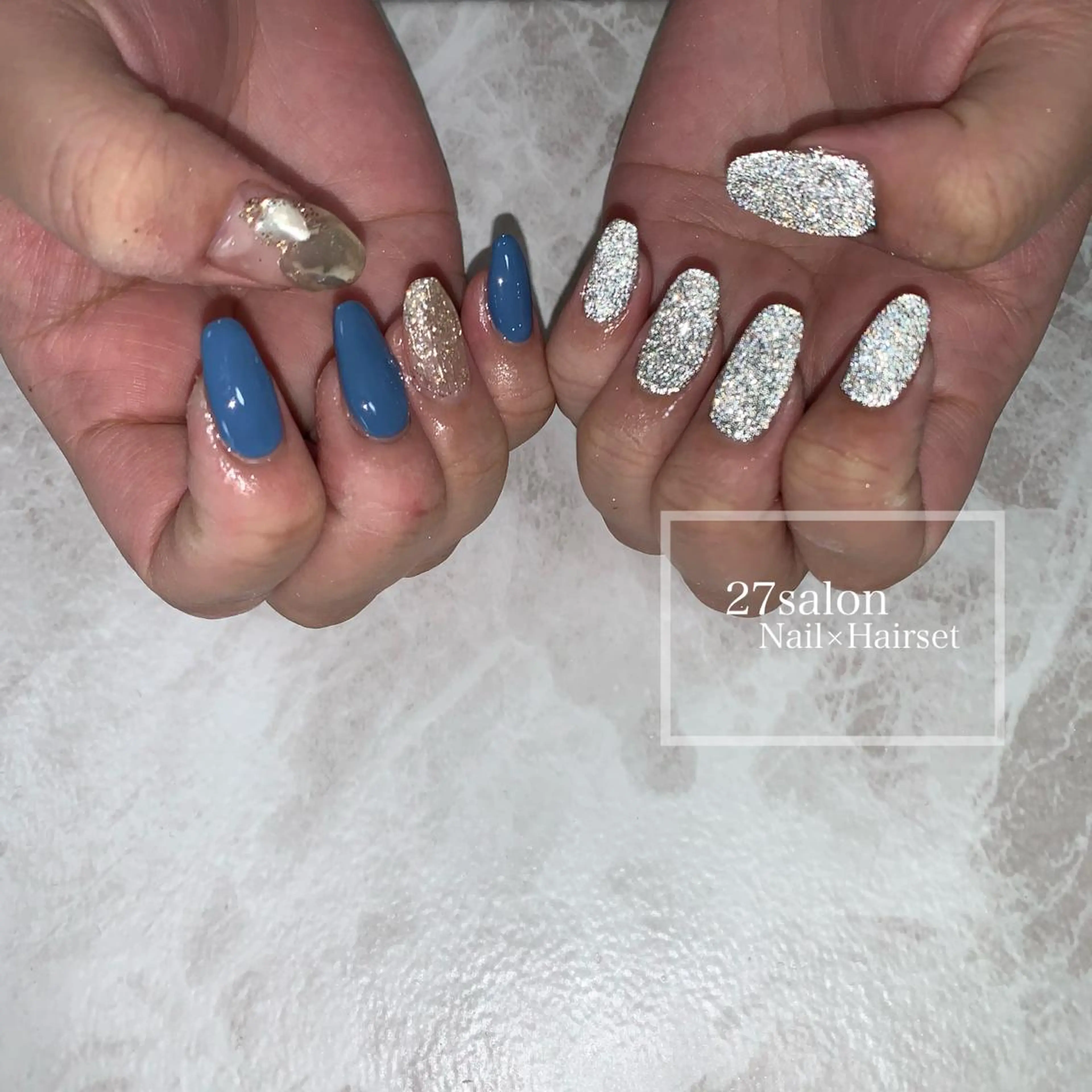 ネイル ブルー フラッシュネイル 27salon yuinaのネイルデザイン