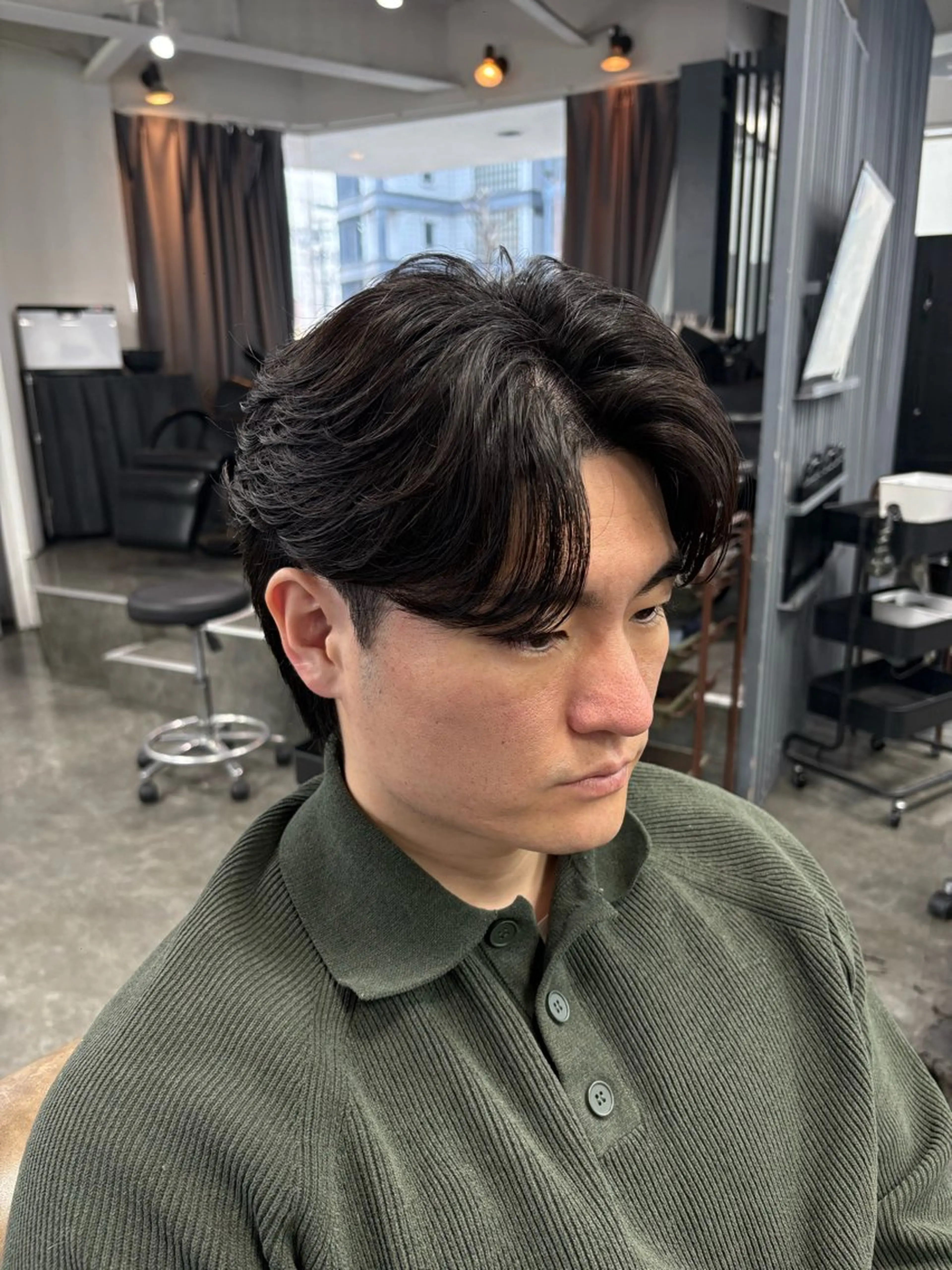 パーマ メンズ カット パーマ 梅田/緩めシャドウ/ ニュアンス/フェザーのヘアスタイル