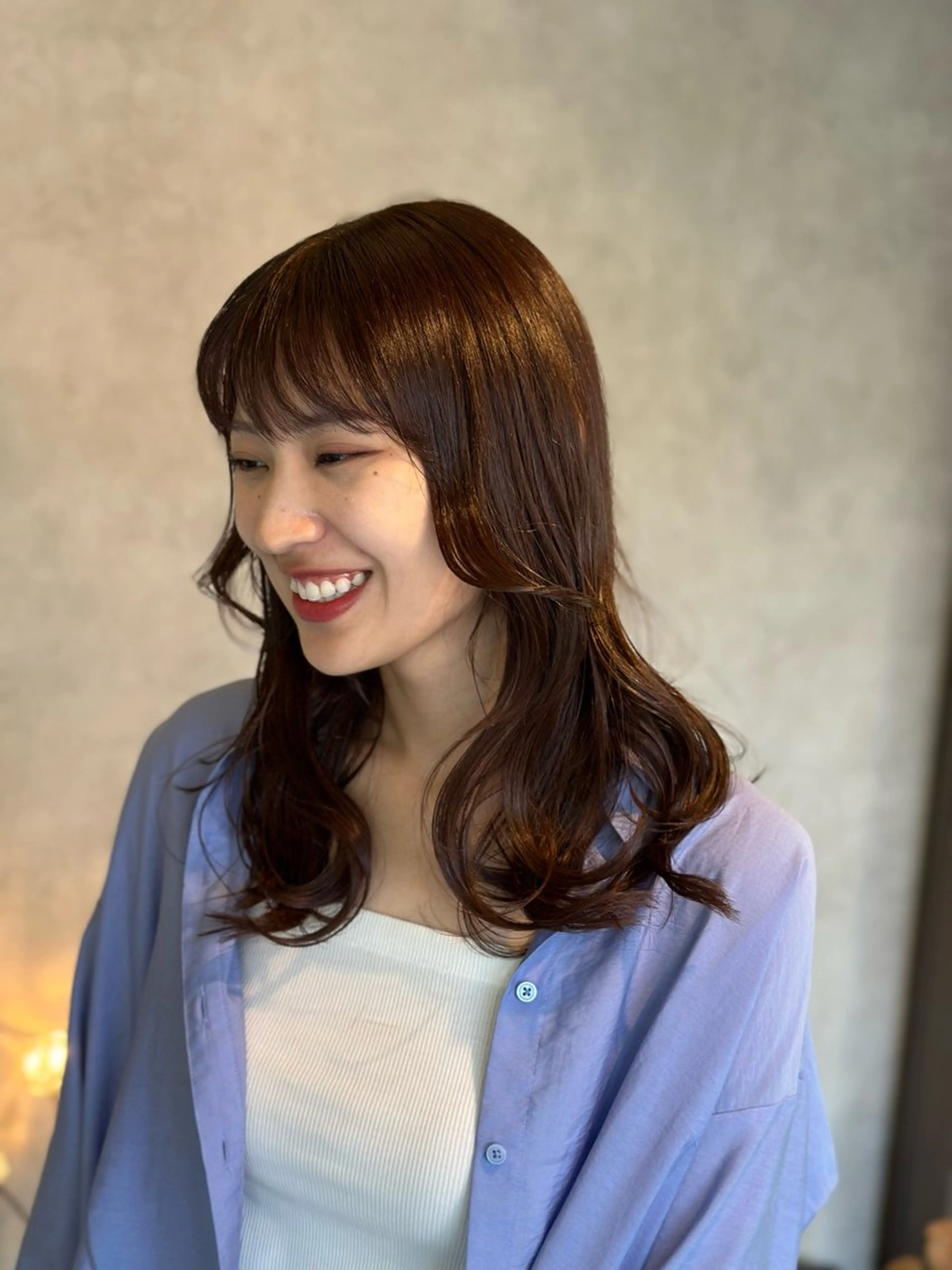 ミディアム カット ヘアカラー 縮毛矯正 トリートメント uhiyama shotarouのヘアスタイル