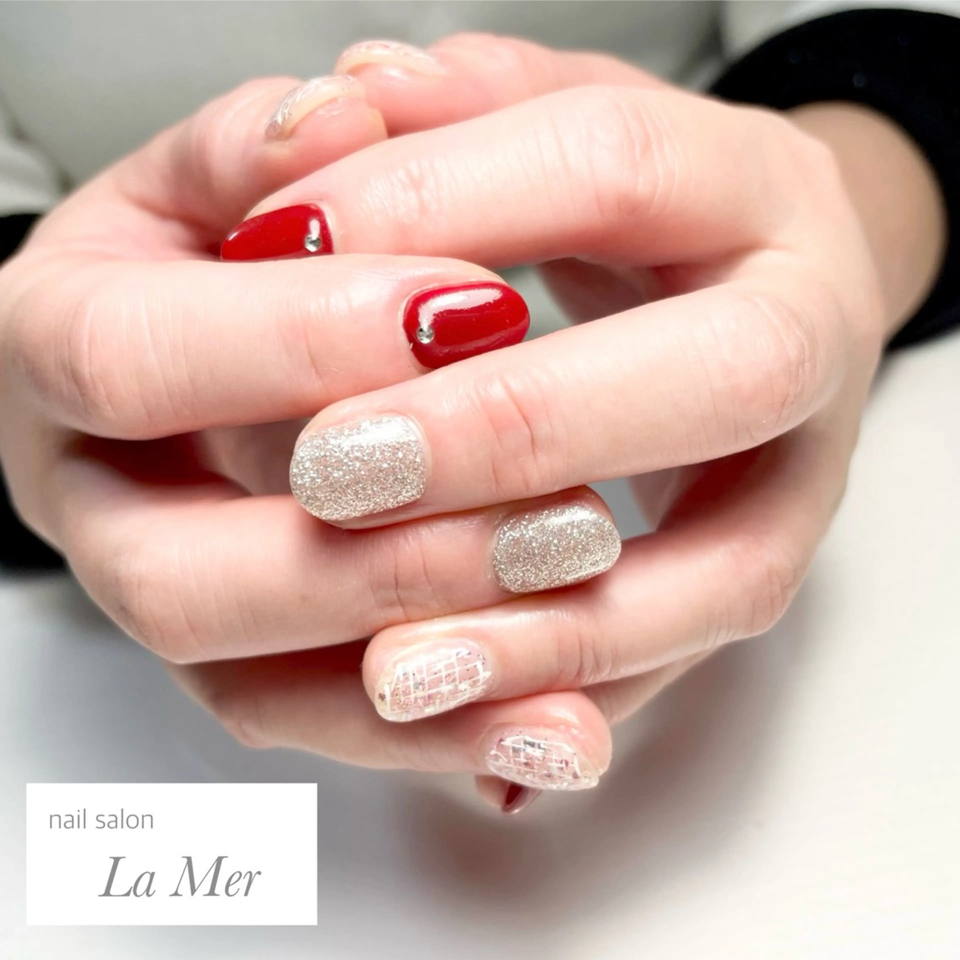 ネイル ボルドー クリアネイル フットネイル キラキラネイル ラメ(グリッター) ハンドネイル nailsalon La Merのネイルデザイン