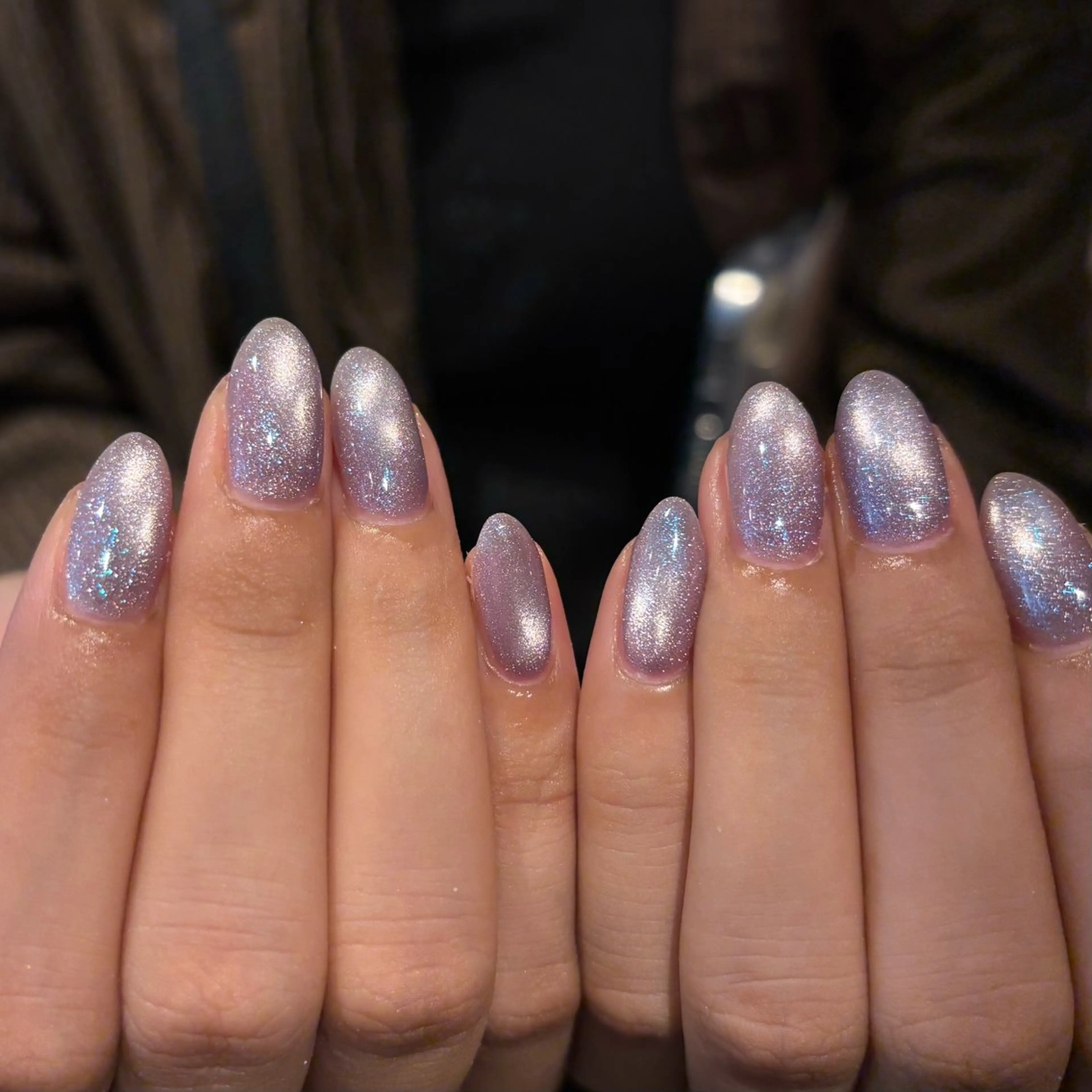 ネイル 氷ネイル・うるうるネイル キラキラネイル マグネットネイル ワンカラーネイル パープル ハンドネイル Bianca名駅店 安田のネイルデザイン