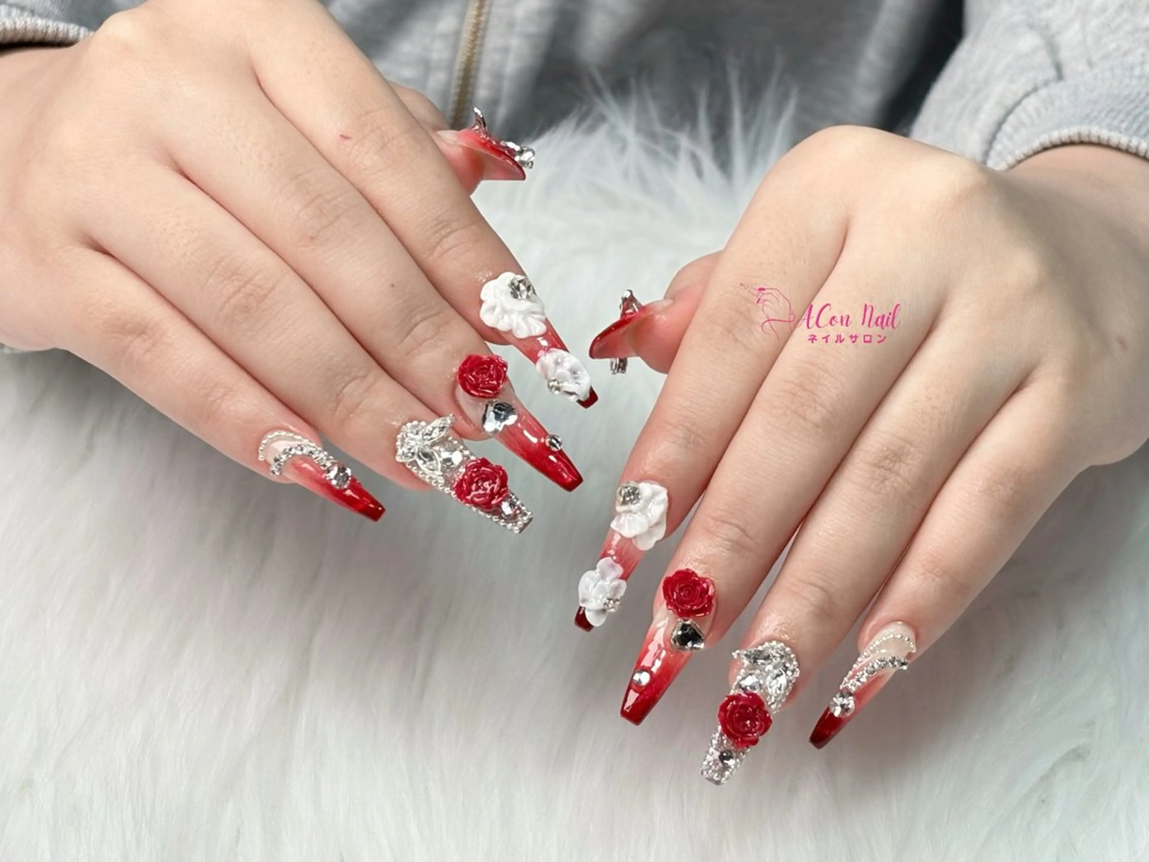ネイル 桜ネイル 長さ出し フラワーネイル フレンチネイル ジェルネイル ハンドネイル AConNailSalon所属・ACon NailSalonのネイルデザイン