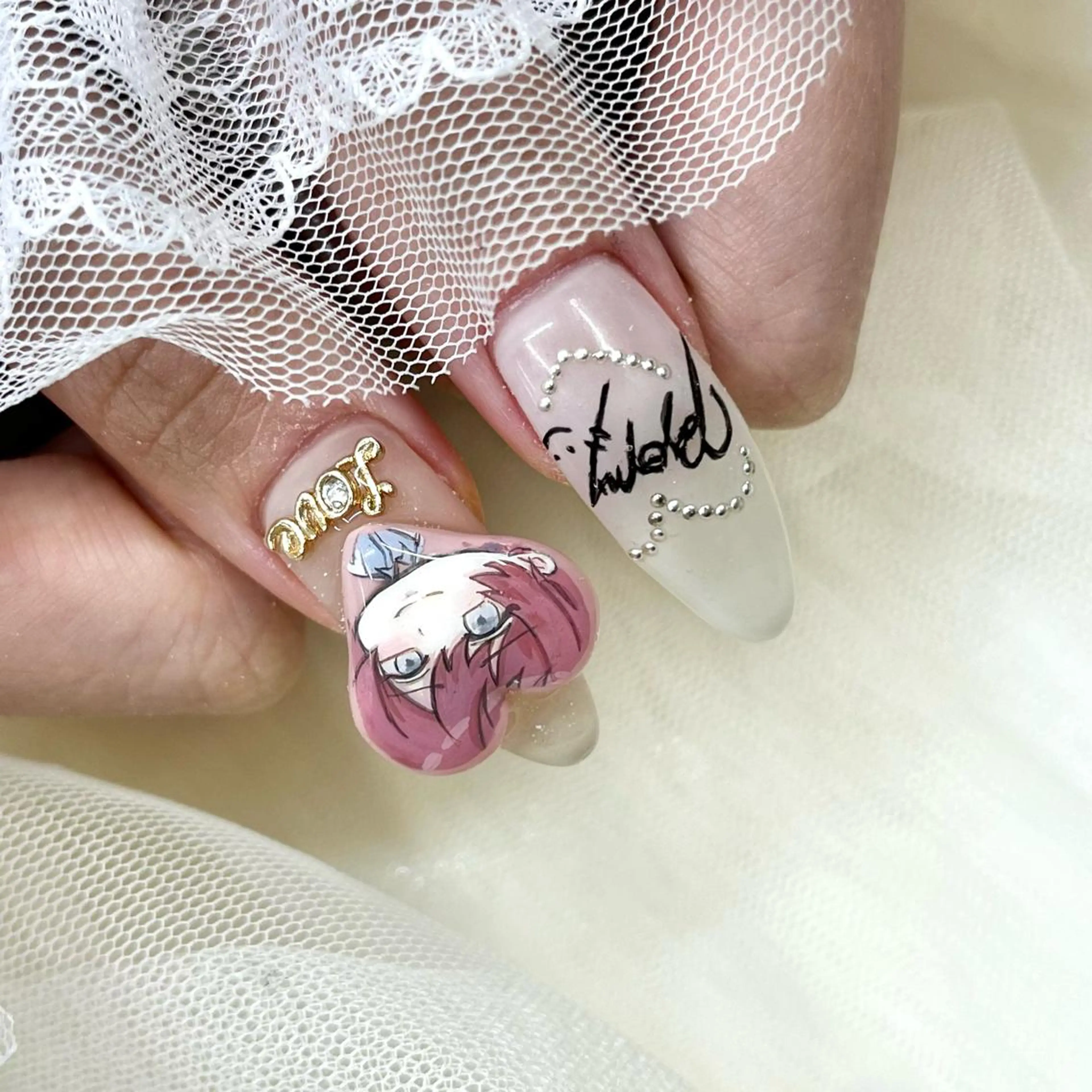 ロング ネイル ハート ハンドネイル 池袋痛ネイル Nok. 渡辺のネイルデザイン