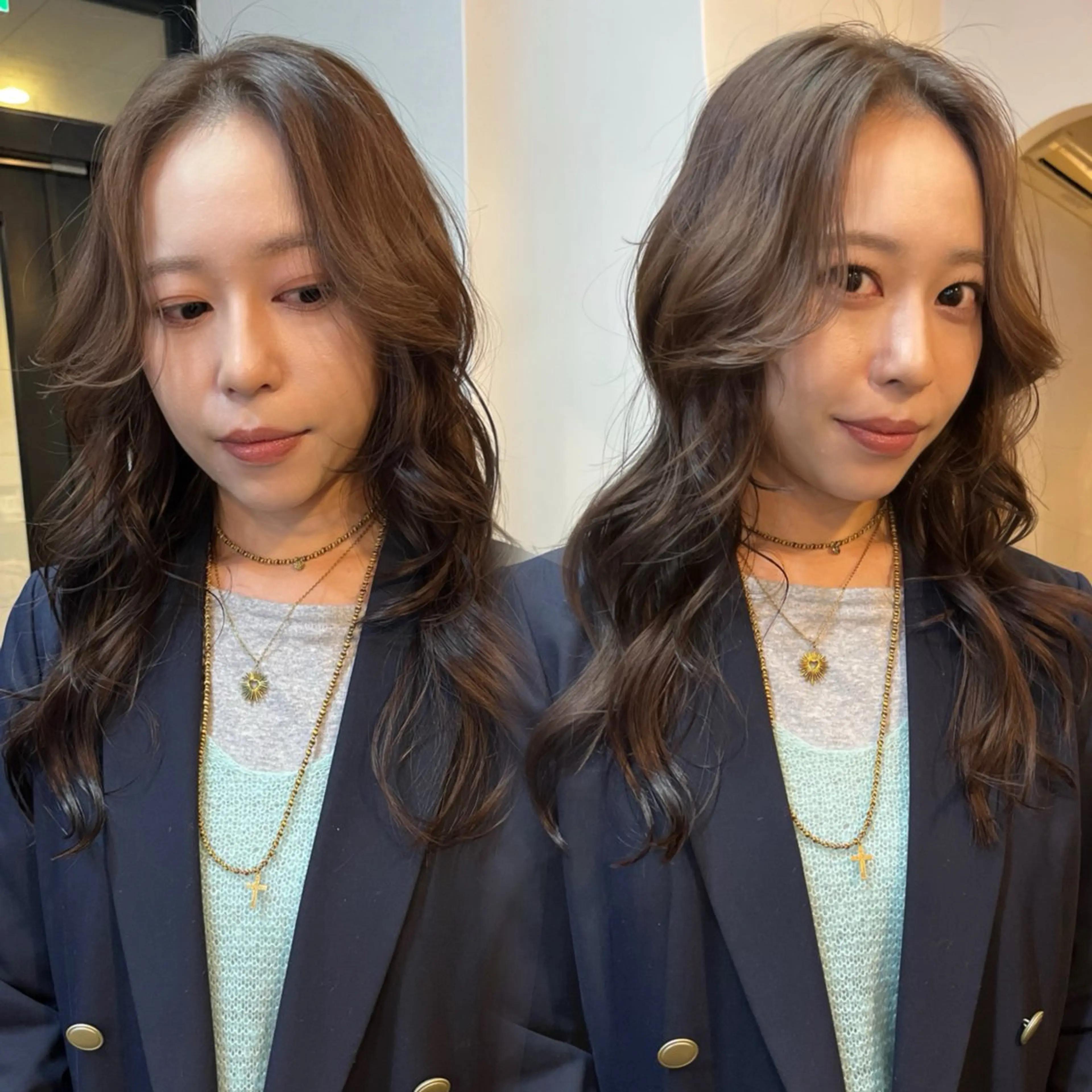 セミロング カラー ブラウンカラー ダブルカラー レイヤーカット ヘアカラー トリートメント hono/ボブ/ ハイトーン/ベージュのヘアスタイル