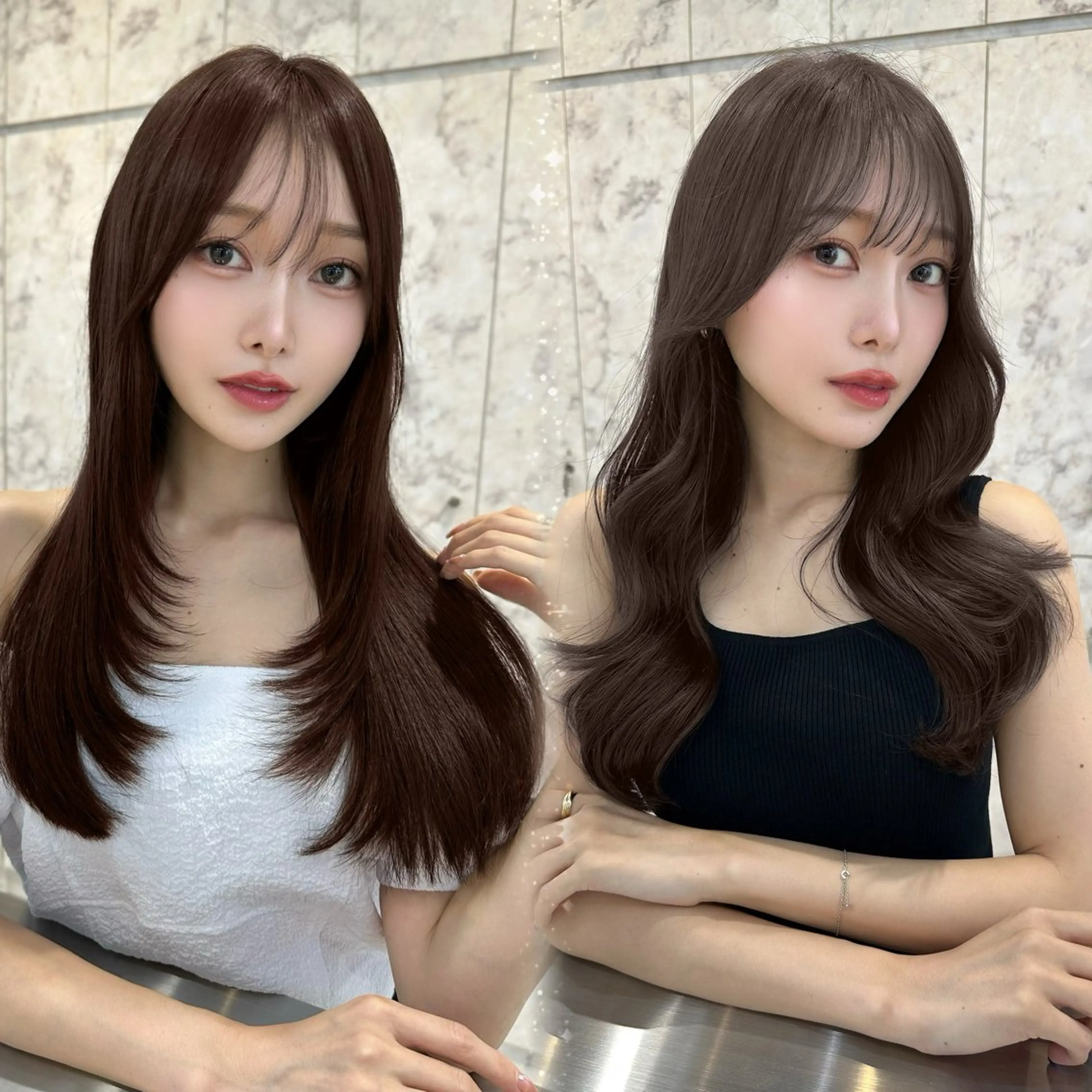 ロング カラー ベージュカラー ミルクティーベージュ レイヤーカット カット ヘアカラー トリートメント 髪質改善/韓国ヘア レイヤー/新宿/ロミのヘアスタイル