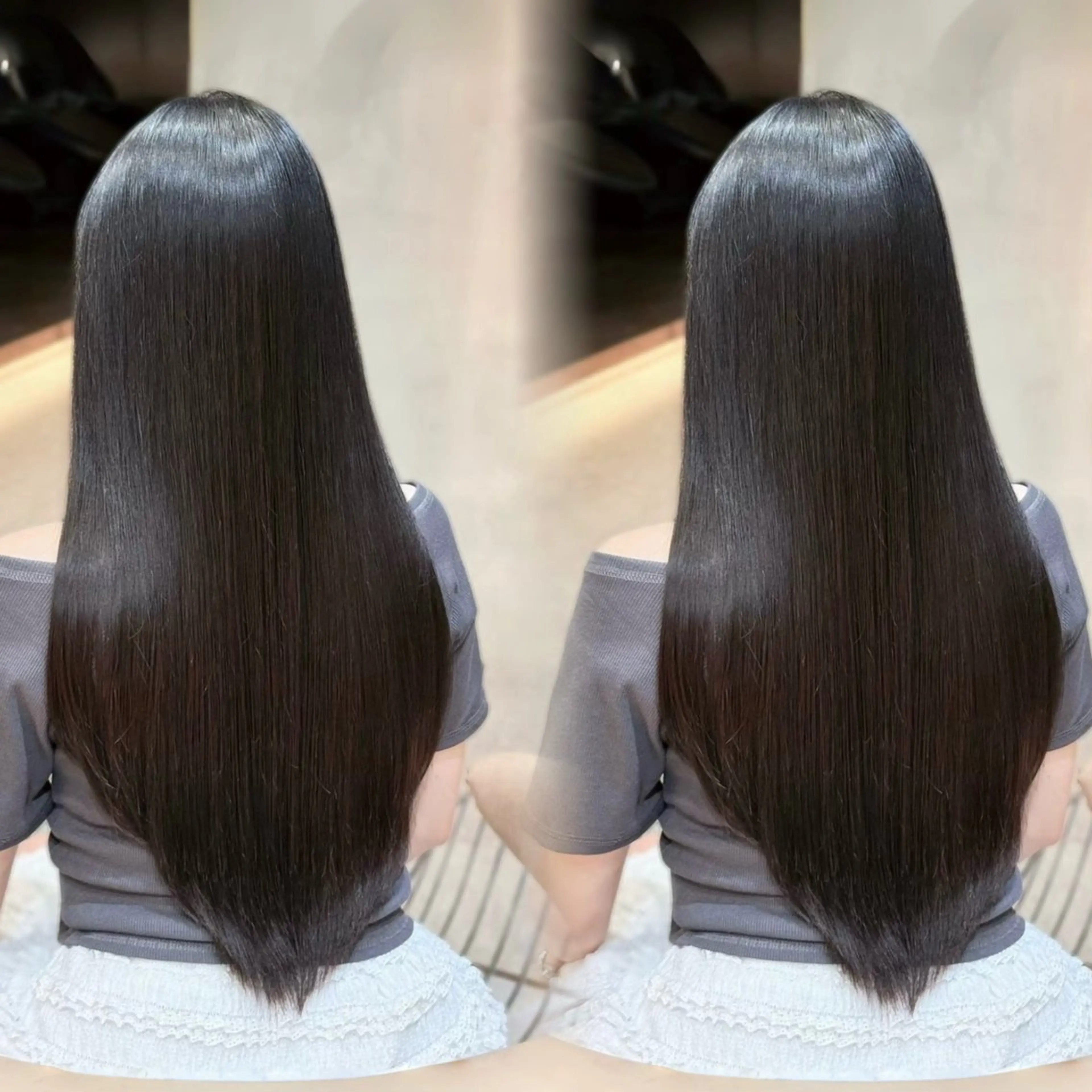 ロング カラー 縮毛矯正 カット ヘアカラー 縮毛矯正 トリートメント 髪質改善|透明 感カラー🩵レイヤーのヘアスタイル