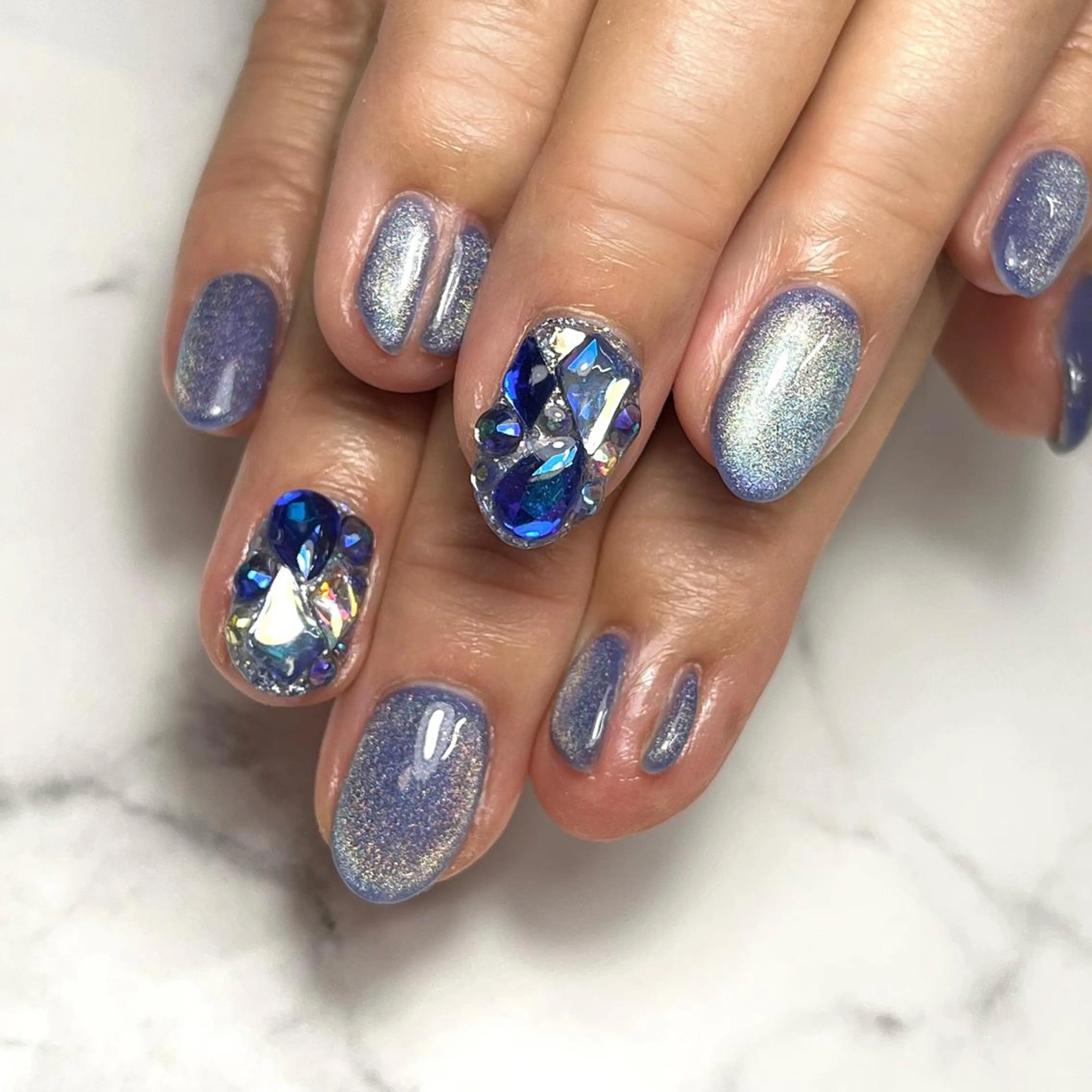 ネイル アートネイル ブルー ジェルネイル 韓国ネイル マグネットネイル ハンドネイル NAIL NOWのネイルデザイン